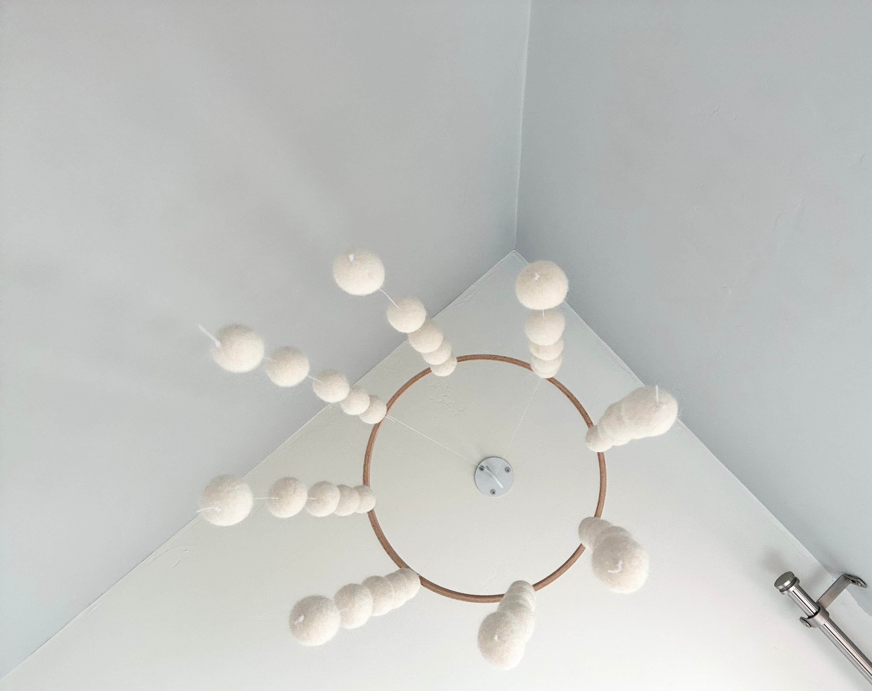Simply White Felt Ball Ceiling Mobile - Handmade Nursery Decor, Baby Room Hanging Ornament, Boho Chic Home Decoration for Bedroom & Kids Playroom - Perfect for Newborn Gifts, Baby Showers & Gender Neutral Nursery Themes