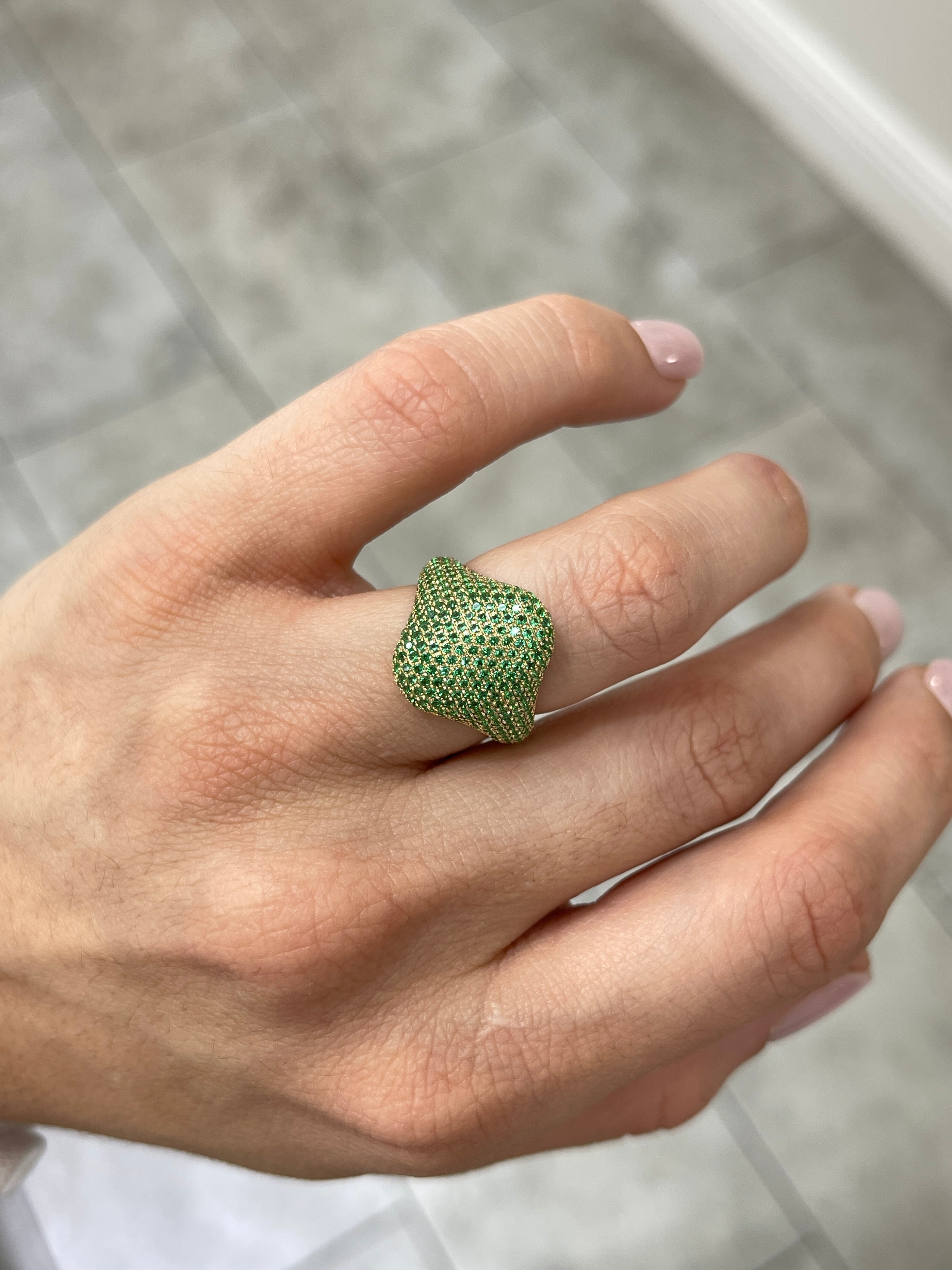 2.01 Carat Total Weight (CTW) Emerald Pave Signet Ring in 14K Gold - Elegant Jewelry for Women, Perfect for Weddings, Anniversaries & Special Occasions