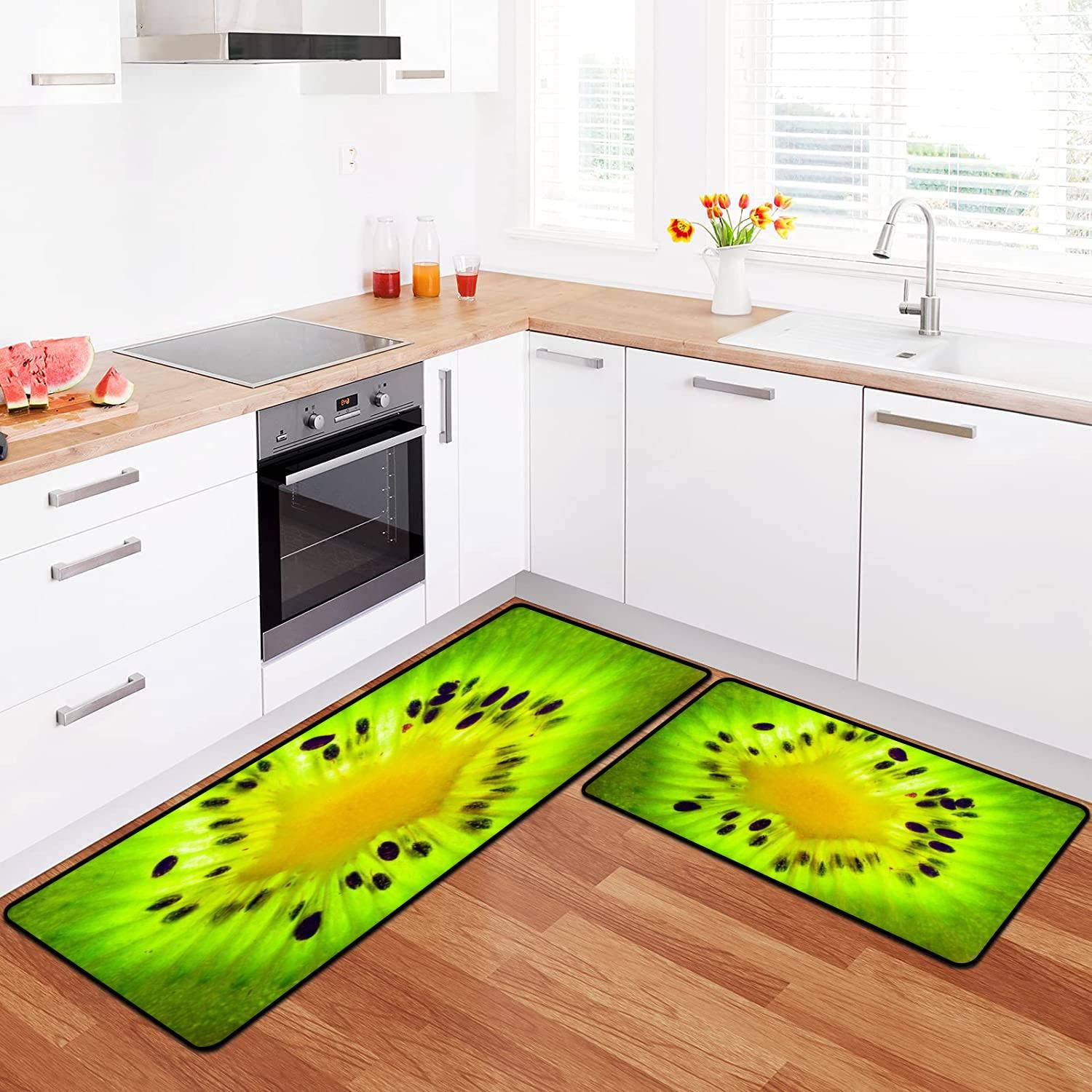 Kiwi Fruit Non-Slip Kitchen Rugs Set - Washable Floor Mats with Backlit Texture, Comfort Standing Mats for Kitchen Runner, Doormat & Bathroom Decor | Perfect for Home, Office & Entryway