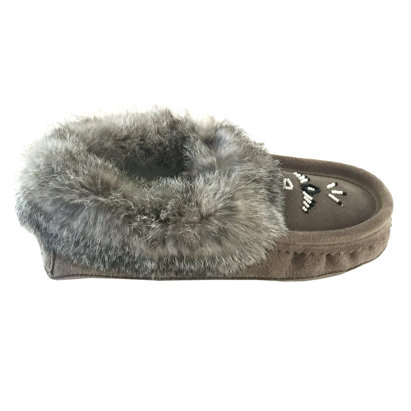 Women's Cozy Fleece Lined Rabbit Fur Slippers - Gray Suede Moccasins for Indoor/Outdoor Comfort - Perfect for Winter, Lounge & Home Wear