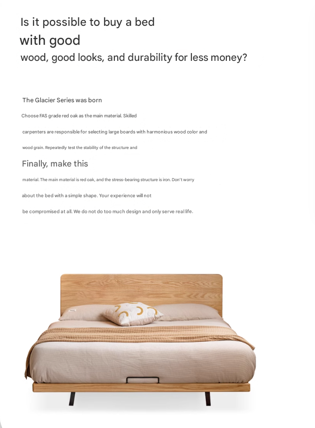 Oak Solid Wood Suspended Bed Frame - Queen Size Floating Platform Bed with Headboard - Modern Minimalist Bedroom Furniture for Loft, Apartment & Small Spaces