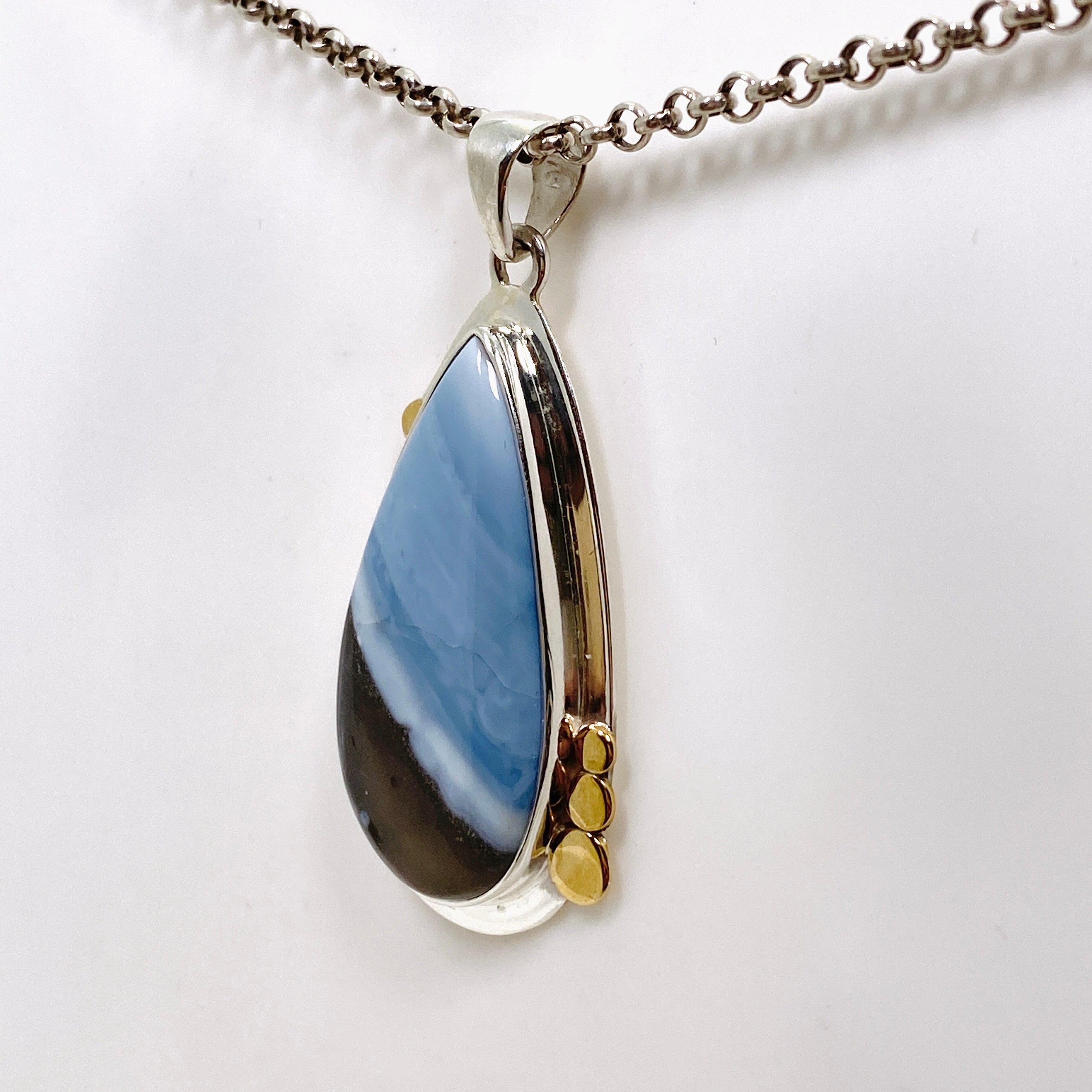 Blue Owhyee Opal Teardrop Cabochon Pendant with Brass Details KPGJ4649 | Handmade Boho Jewelry for Women | Perfect for Layering Necklaces, Gift Giving & Special Occasions