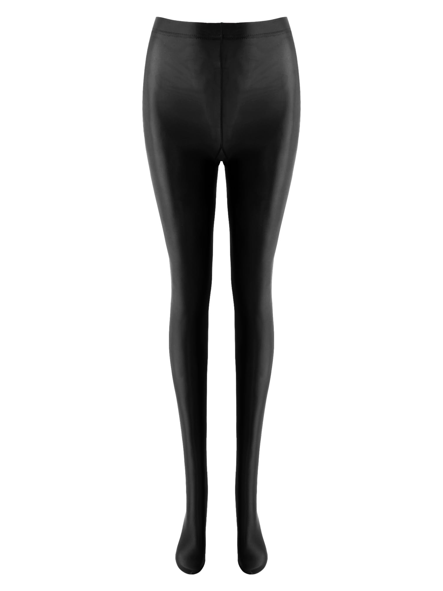 FEESHOW Women's Shiny Glossy Tights - Opaque Footed Pantyhose, Long Leggings for Yoga, Running, Workout & Everyday Wear - Comfortable Stretch Fitness Pants for Sports & Daily Activities