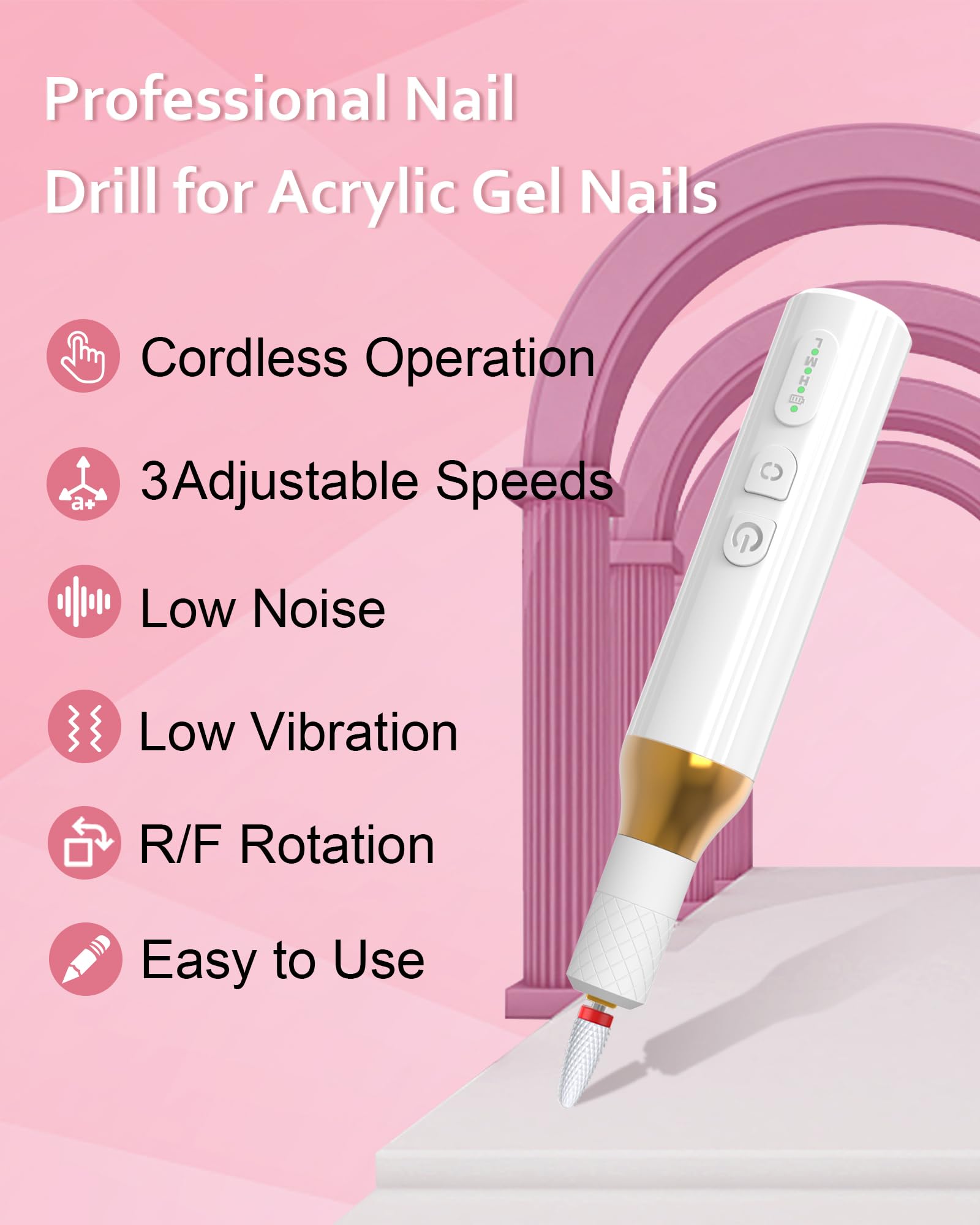 Professional Cordless Electric Nail Drill Kit - Rechargeable Wireless E-File for Gel & Acrylic Nails, Manicure & Pedicure Machine with Grinding Bits (M918) | Perfect for Salon Professionals & Home Nail Care