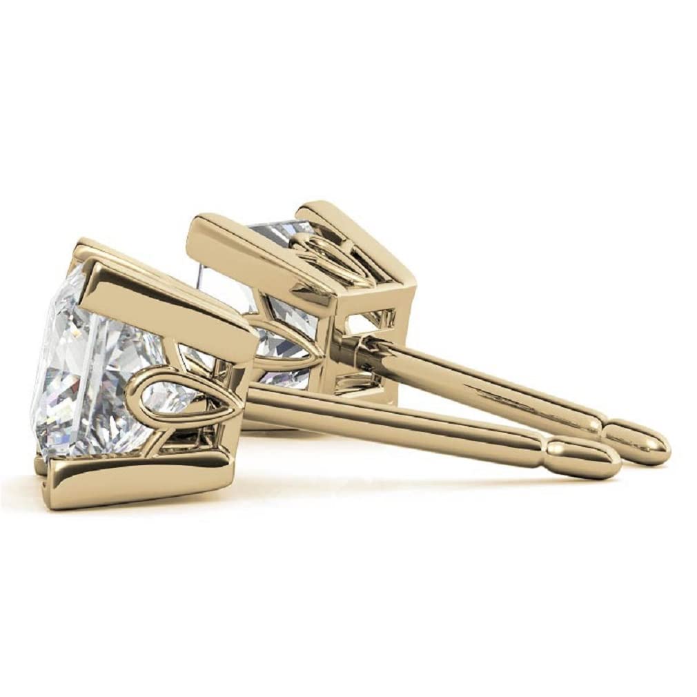 10K/14K/18K Solid Yellow Gold Handmade Stud Earrings with 2.5 TCW Princess Cut Moissanite - Tulip Design Solitaire Diamond Anniversary Earrings for Women | Engagement, Wedding & Bridal Gifts | Push/Screw Back Closure (MDEAR022) | Perfect for Special Occasions, Date Nights & Formal Events