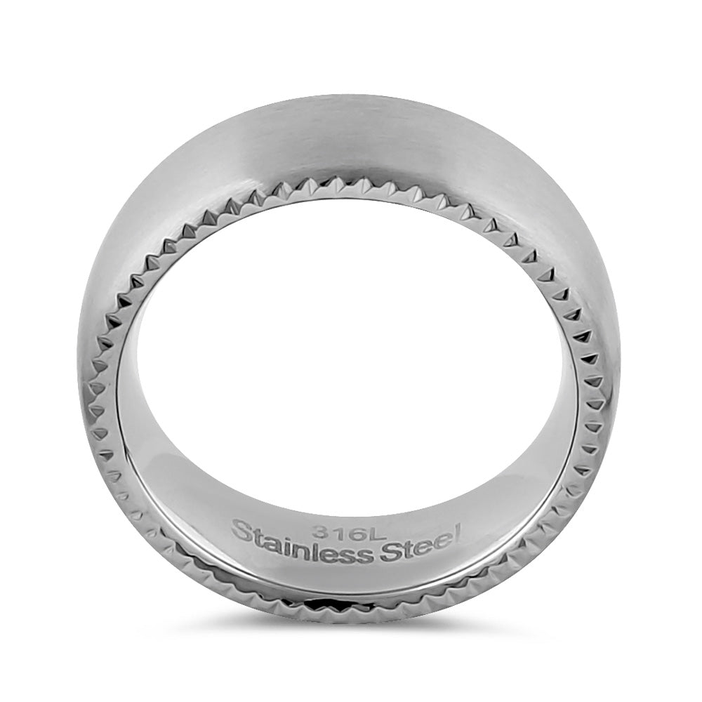 7.5mm Brushed Stainless Steel Men's Wedding Band Ring with Zigzag Edge - Perfect for Engagement, Anniversary & Everyday Wear