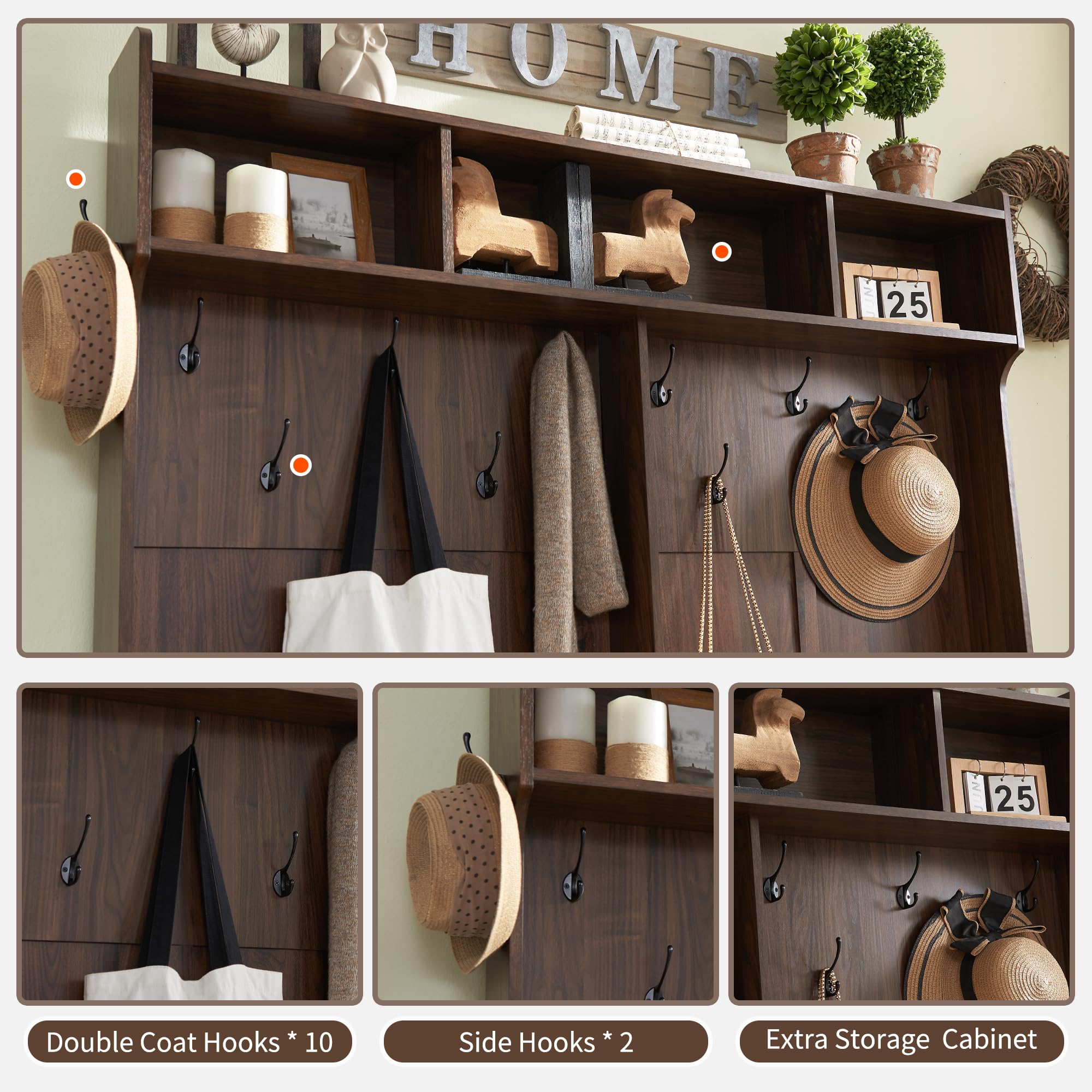 Farmhouse Entryway Bench with Coat Rack - 59