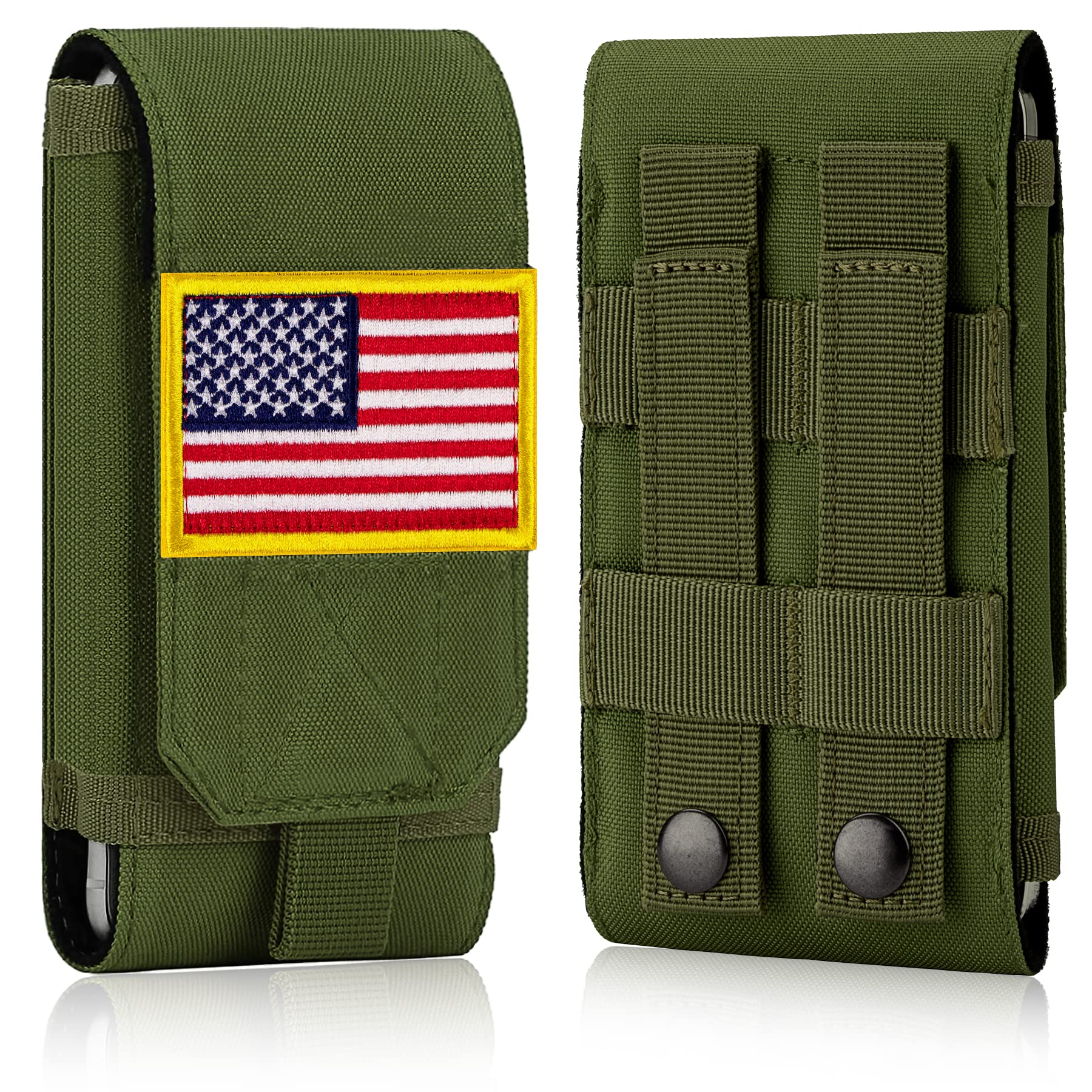 IronSeals Tactical Molle Phone Case - Heavy Duty Belt Holster Pouch with Flag Patch for iPhone 16/15/14/13/12 Pro Max & Galaxy S24 Ultra - Military-Grade Phone Holder for Outdoor, Hiking, Camping & Everyday Carry