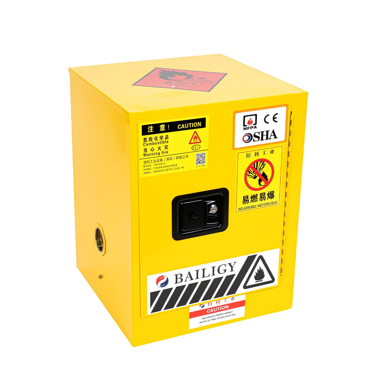Fireproof Flammable Safety Storage Cabinet - 4 Gallon Galvanized Steel Chemical Cabinet (17