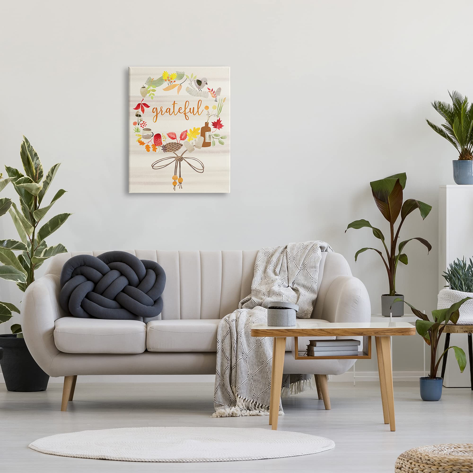 Stupell Industries Autumn Forest Foliage Wreath Canvas Wall Art - Designed by Laura Watson - Beige Home Decor - Perfect for Living Room, Bedroom & Office Wall Decor