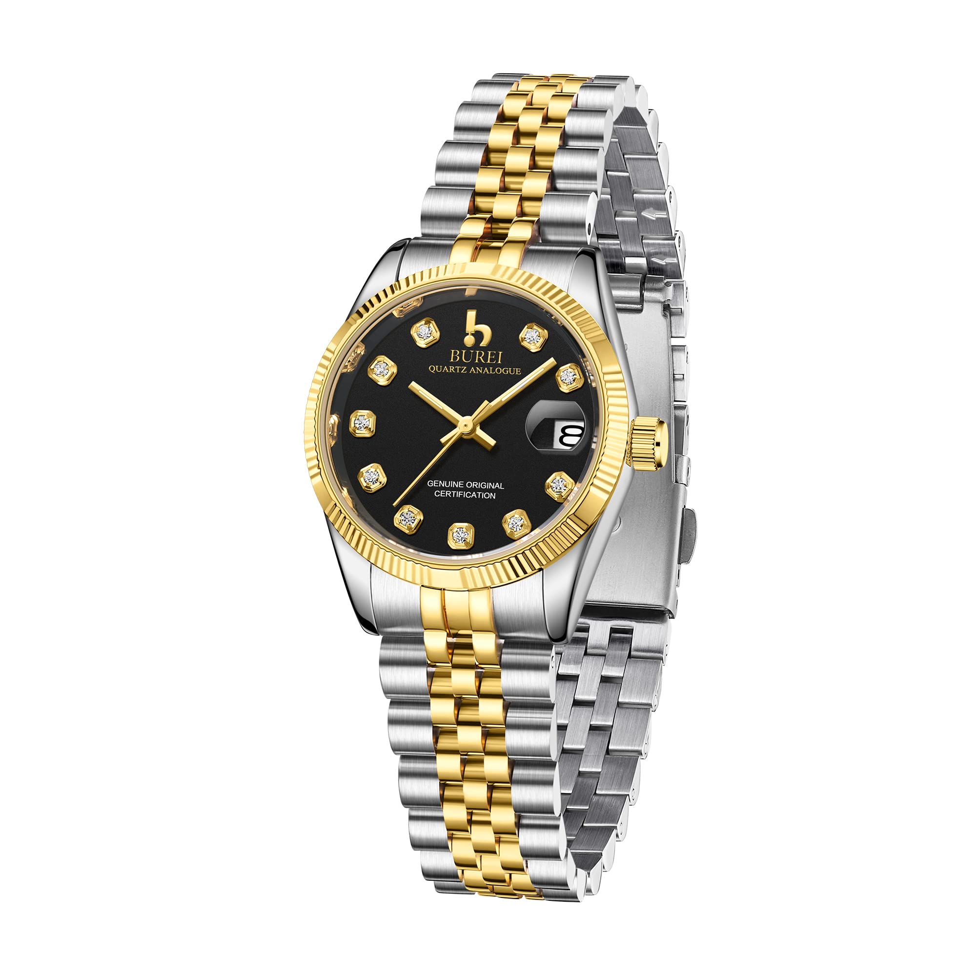 BUREI 36MM Silver Stainless Steel Women's Fashion Watch - Analog Quartz Wristwatch with Date Display | Perfect for Office, Business, and Everyday Wear