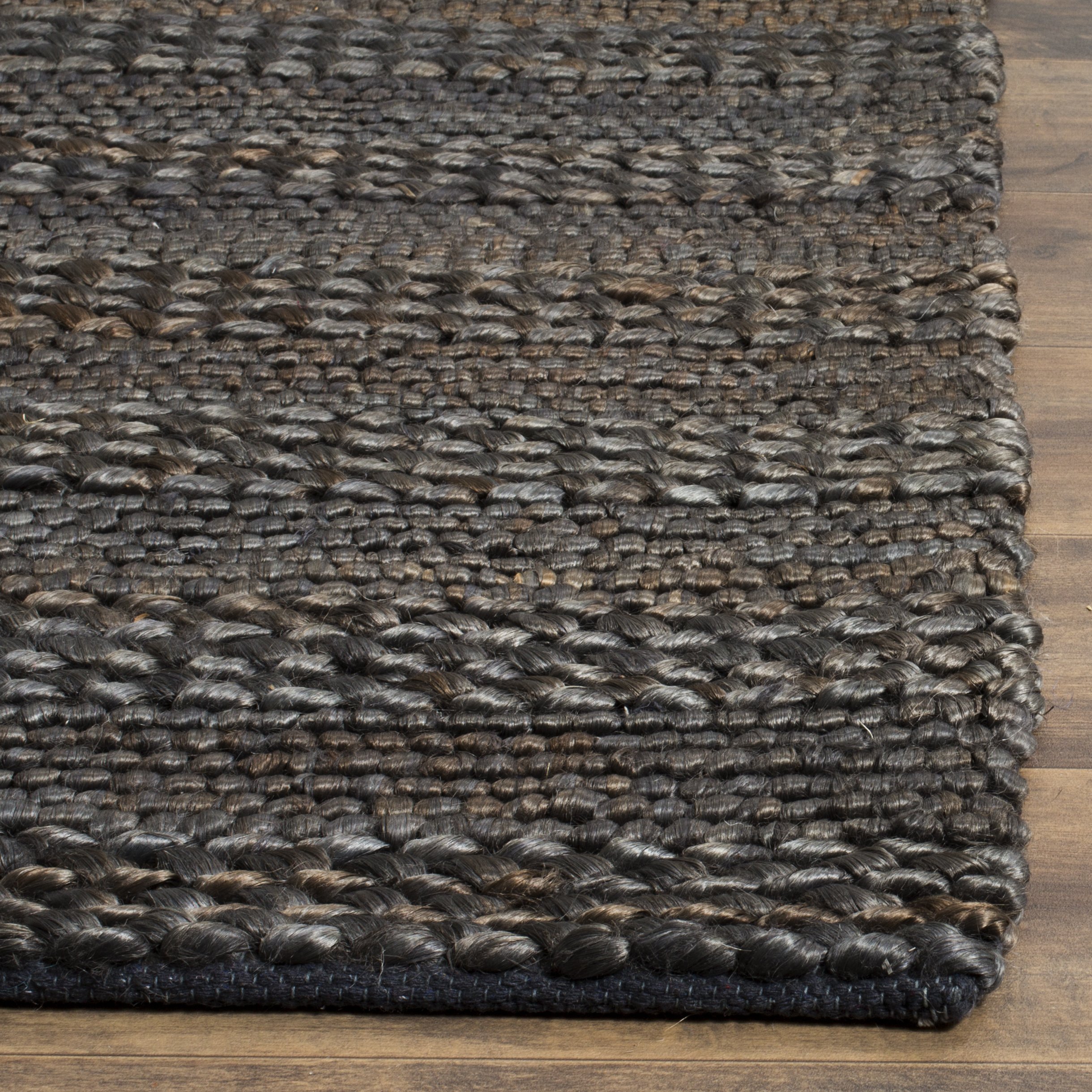 SAFAVIEH Handmade Braided Jute Area Rug 4'x4' Square - Natural Fiber Collection Charcoal NF212C - Perfect for Living Room, Bedroom & Boho Home Decor