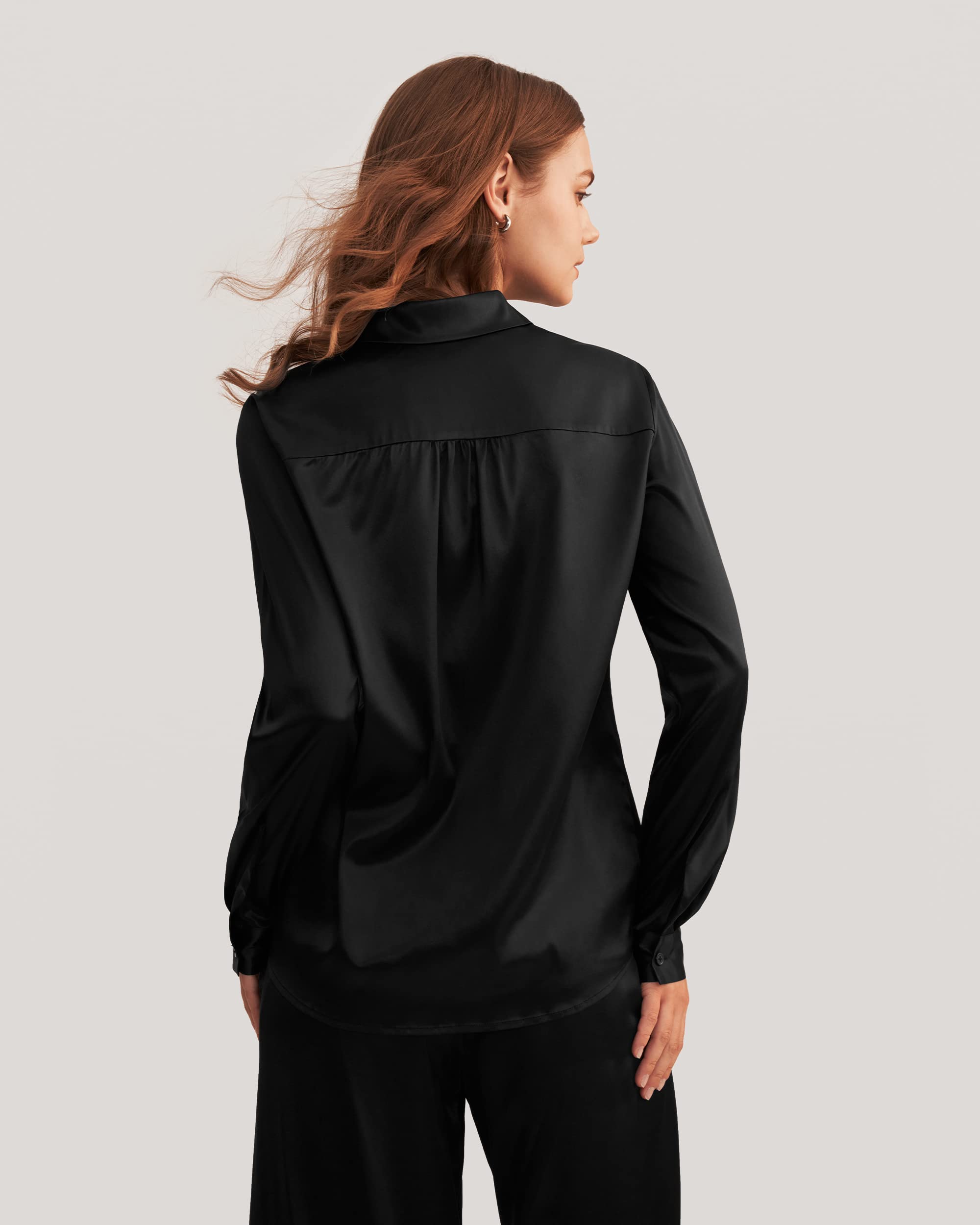 LilySilk Women's 19MM Natural Silk Charmeuse Long Sleeve Collared Blouse - Elegant Office Wear & Business Casual Tops for Professional Women