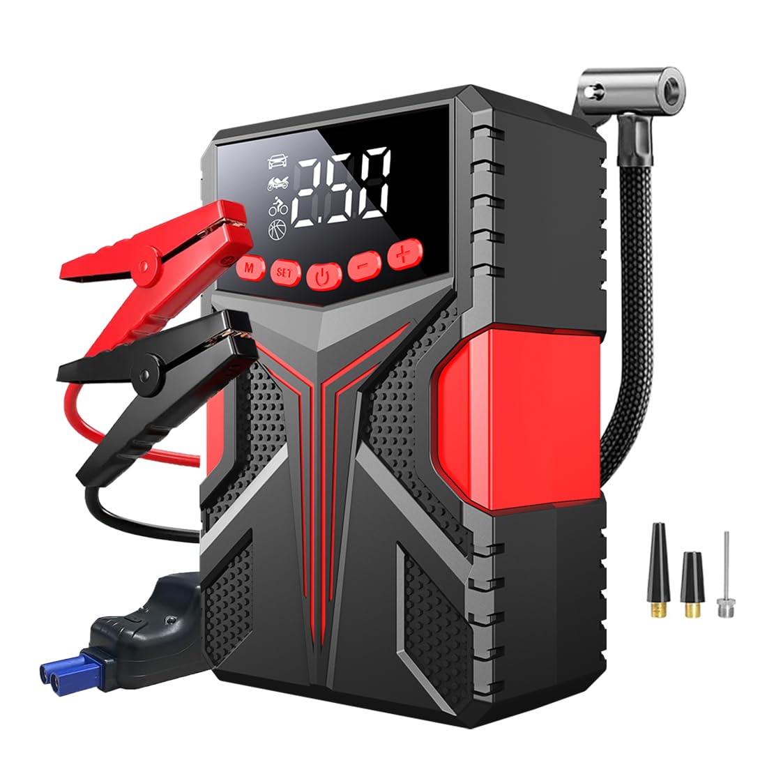 Portable Car Jump Starter with 150PSI Air Compressor & Tire Inflator - 3000A Battery Booster for 10.0L Gas/8.0L Diesel Engines - Emergency Jump Box Kit with Storage Case & Jumper Cables - Perfect for Roadside Emergencies, Camping and Winter Car Maintenance