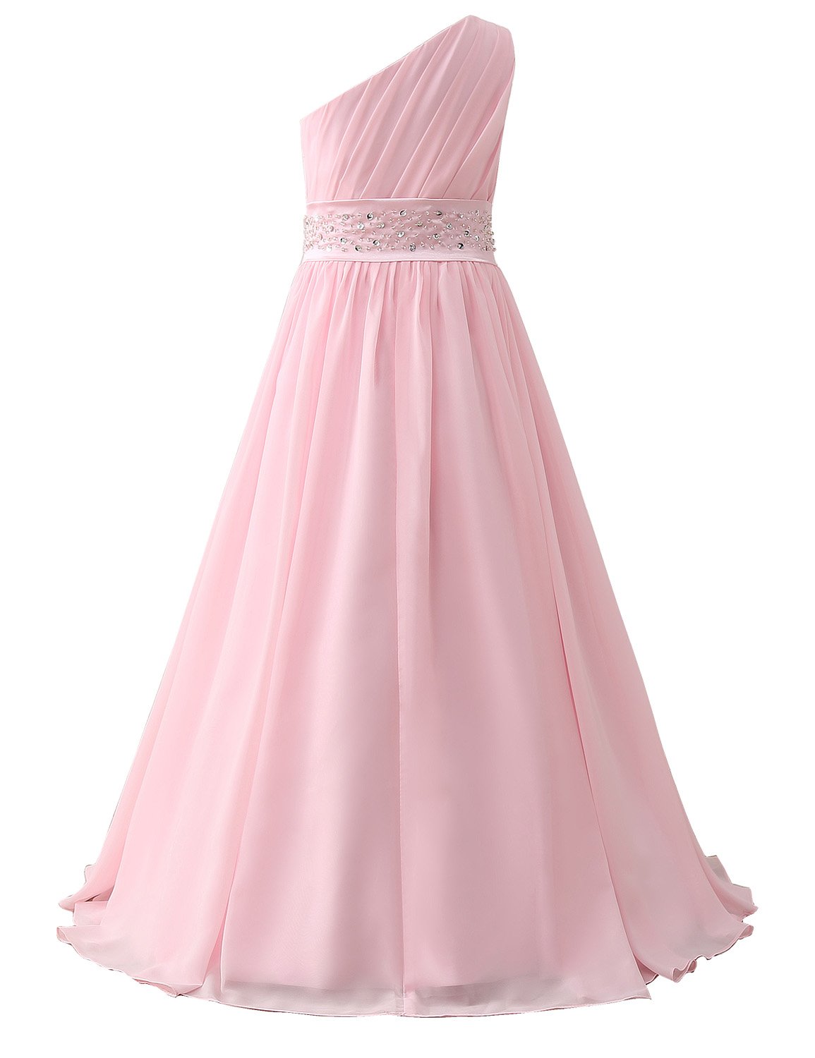 Sarahbridal Girls' Flower Party Wedding Gowns | Long One Shoulder Chiffon Princess Pageant Dresses for Kids | Perfect for Flower Girl, Wedding Ceremony, Pageant & Special Occasions