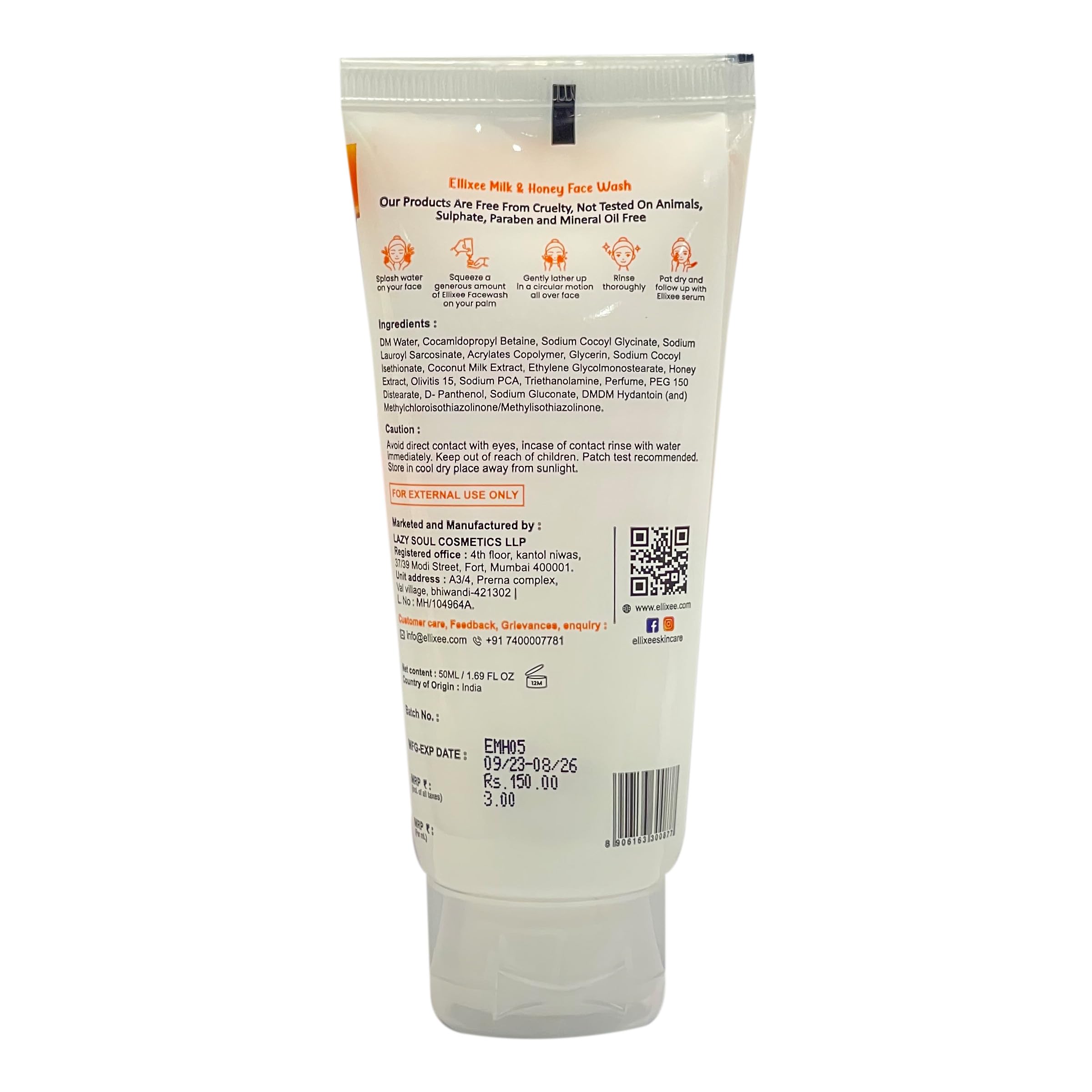 Ellixee Milk Honey Face Wash for Men & Women - 50ml | Gentle Cleansing for Dry & Sensitive Skin | Daily Skincare Routine | Perfect for Morning & Night Use