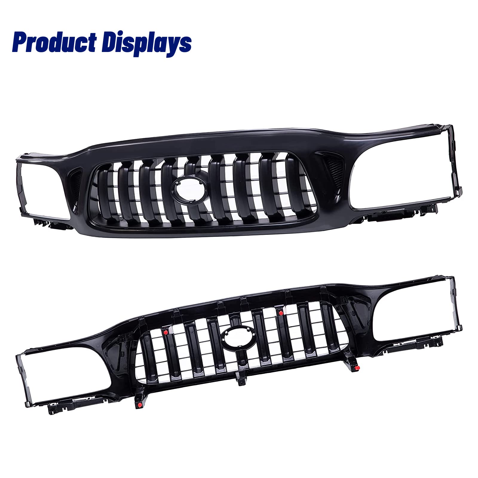 Black Front Grille Grill Assembly with Black Shell & Insert for 2001-2004 Toyota Tacoma Pickup Truck - Off-Road Upgrade & Custom Styling Accessory