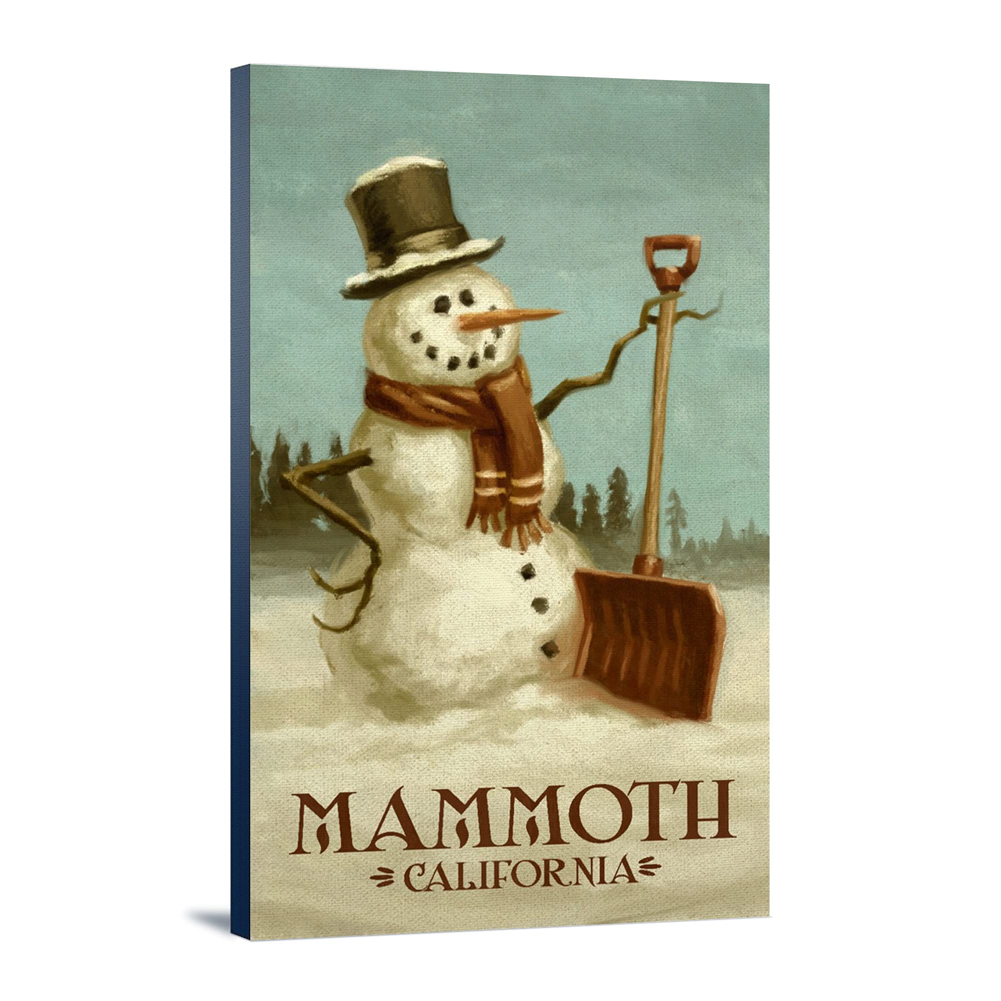 California Mammoth Snowman Christmas Oil Painting - 24x36 Gallery Wrapped Stretched Canvas Wall Art - Perfect for Holiday Home Decor, Living Room, Bedroom & Office
