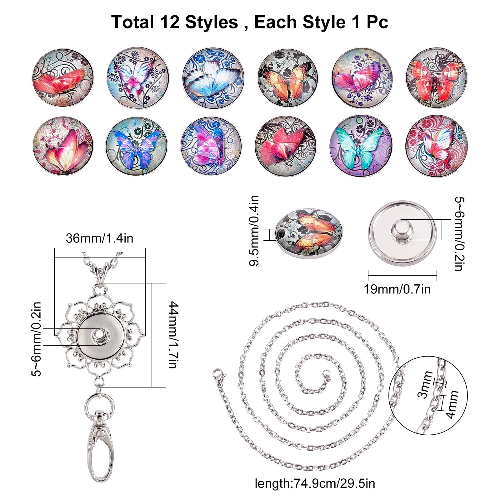 Women's Butterfly Lanyard Set - 12Pcs Breakaway ID Badge Holder for Office & School Teachers