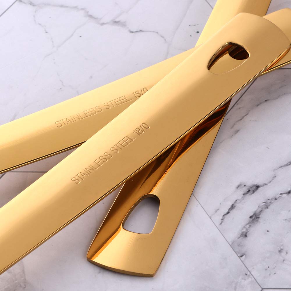 6-Piece Gold Salad Spoon Set - Premium Stainless Steel Titanium Plated, Heavy Duty Mirror Polished Salad Servers - 10.3 Inches/26.2cm - Perfect for Home Kitchen, Restaurant Buffet & Dinner Party Serving