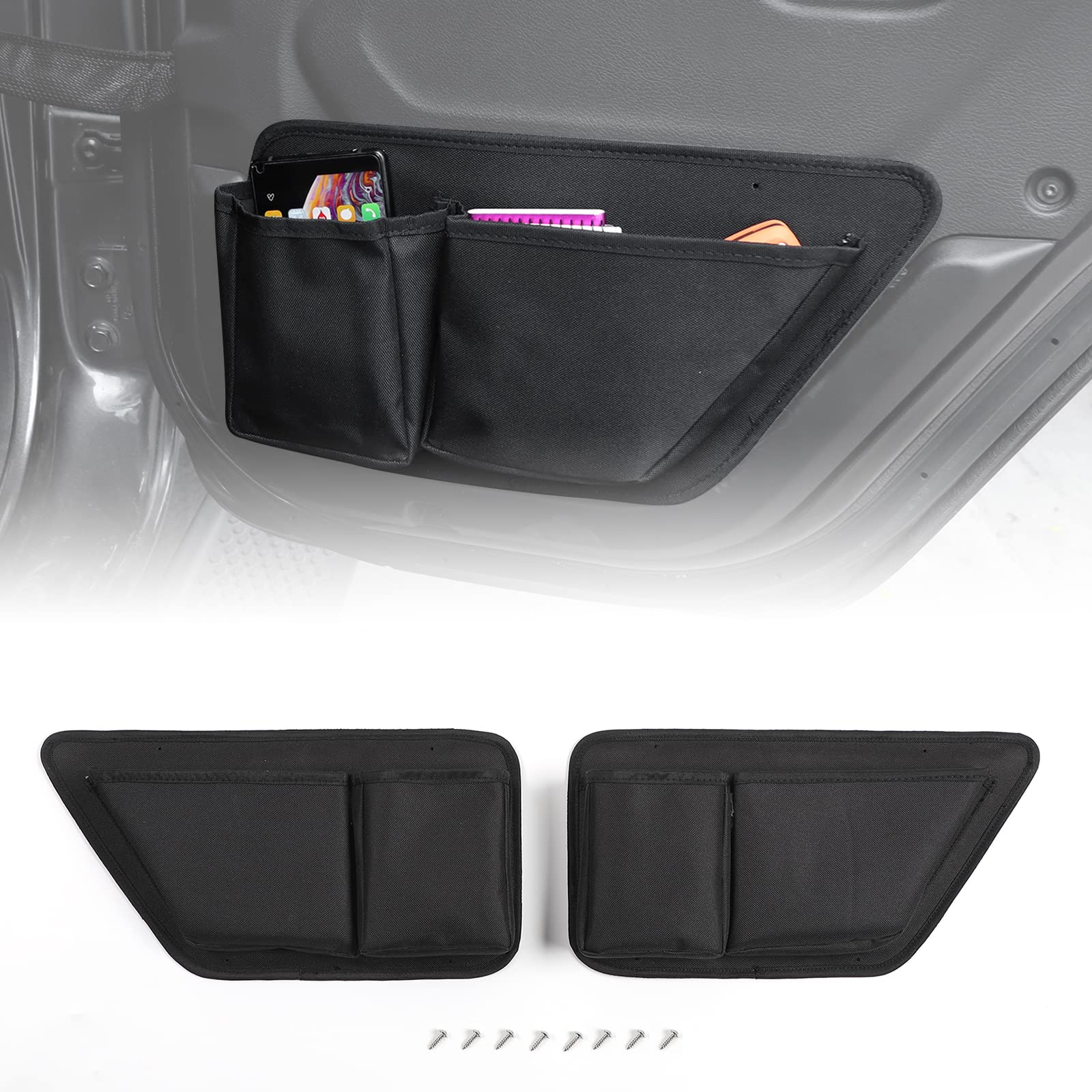 JeCar Durable Oxford Fabric Door Pockets Storage Organizer - Compatible with Jeep Wrangler 2011-2023 JK JL Models - Interior Car Accessories (2 Pack) - Perfect for Road Trips, Camping & Off-Road Adventures