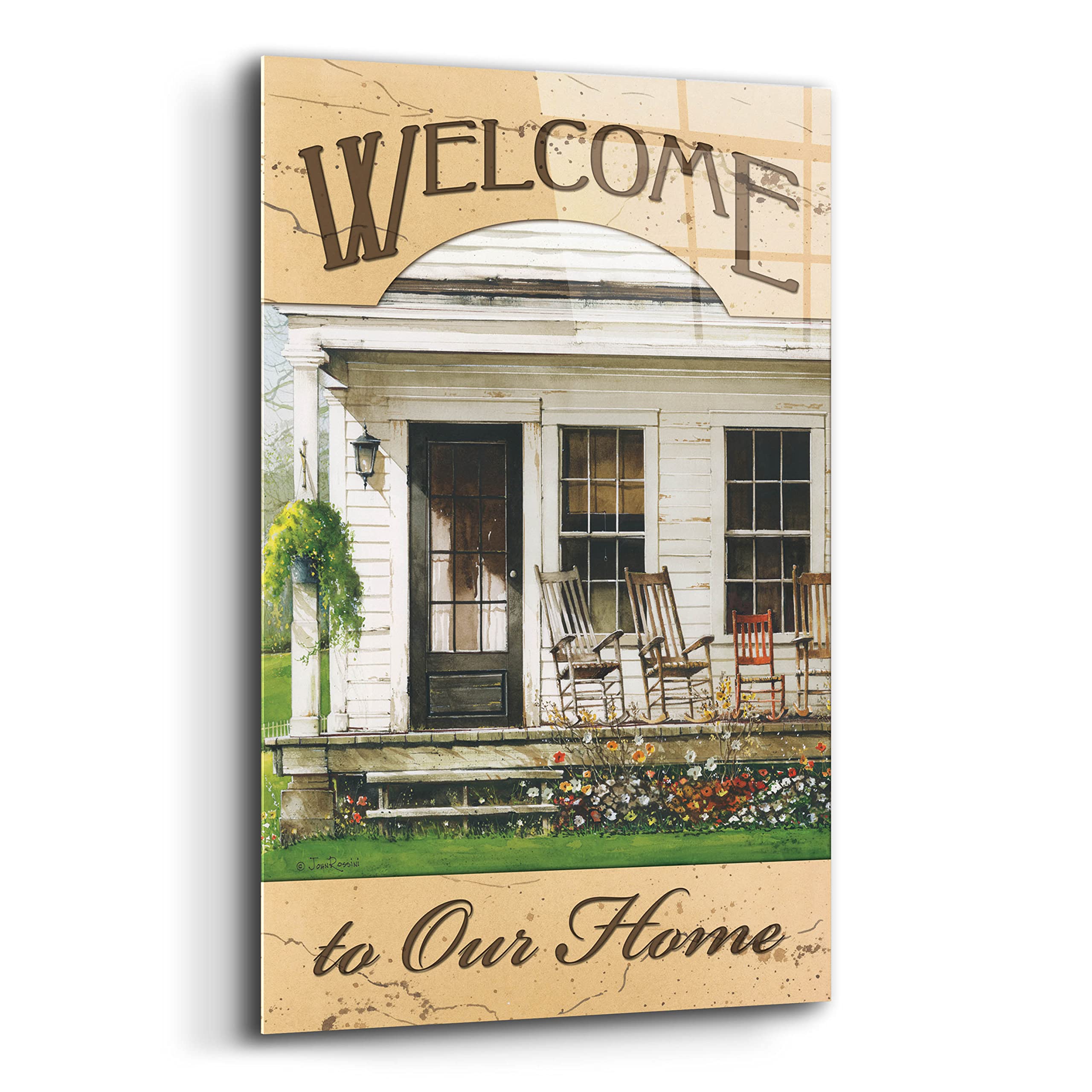 Epic 'Welcome to Our Home' Wall Art by John Rossini - 16x24 Inch Acrylic Glass Painting - Perfect for Living Room, Entryway & Housewarming Gifts