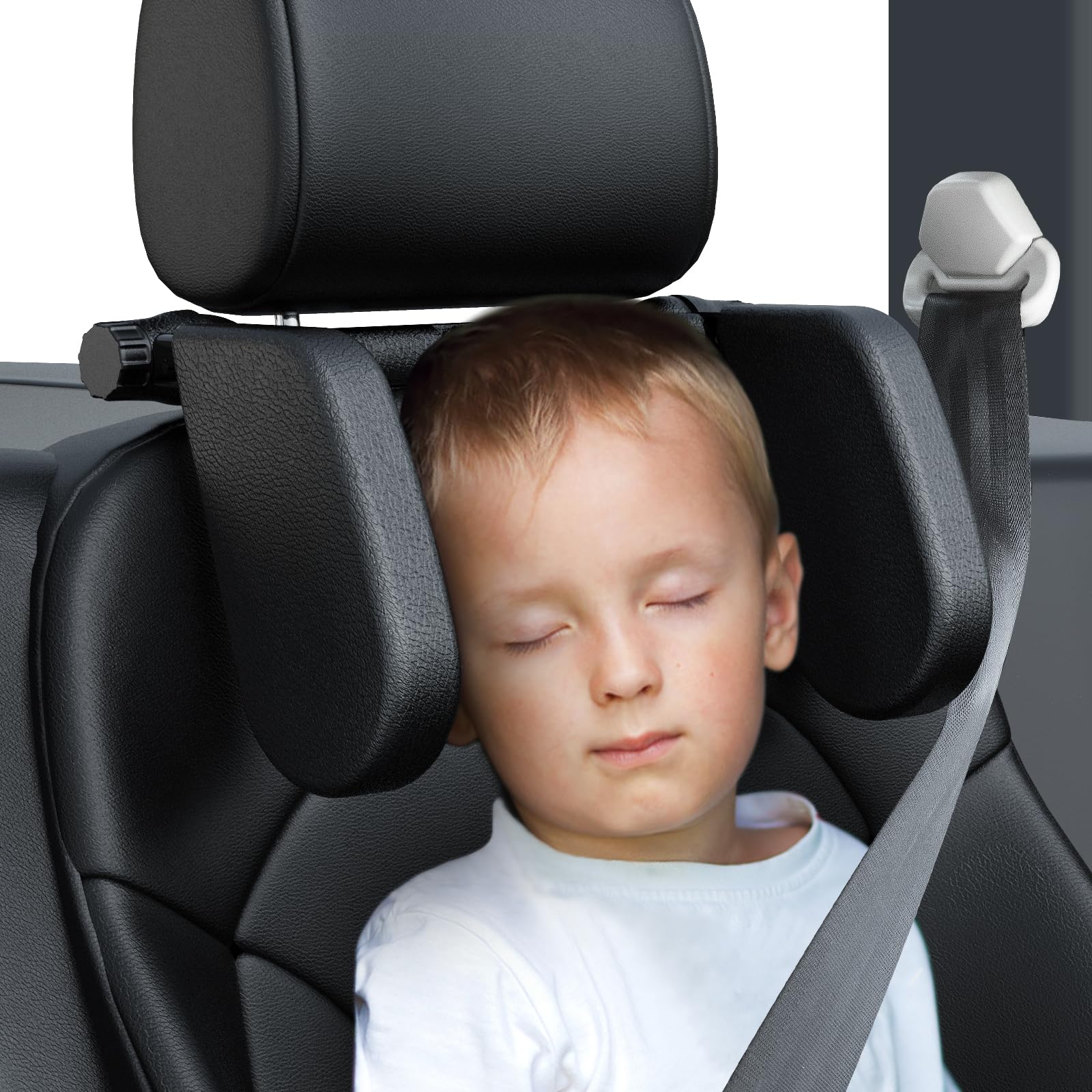 JZCreater 360° Adjustable Car Headrest Pillow - Memory Foam Neck Support Pillow for Adults & Kids - Travel Sleeping Cushion for Long Trips - Universal Car Seat Headrest (Black) | Perfect for Road Trips, Commuting & Airplane Travel