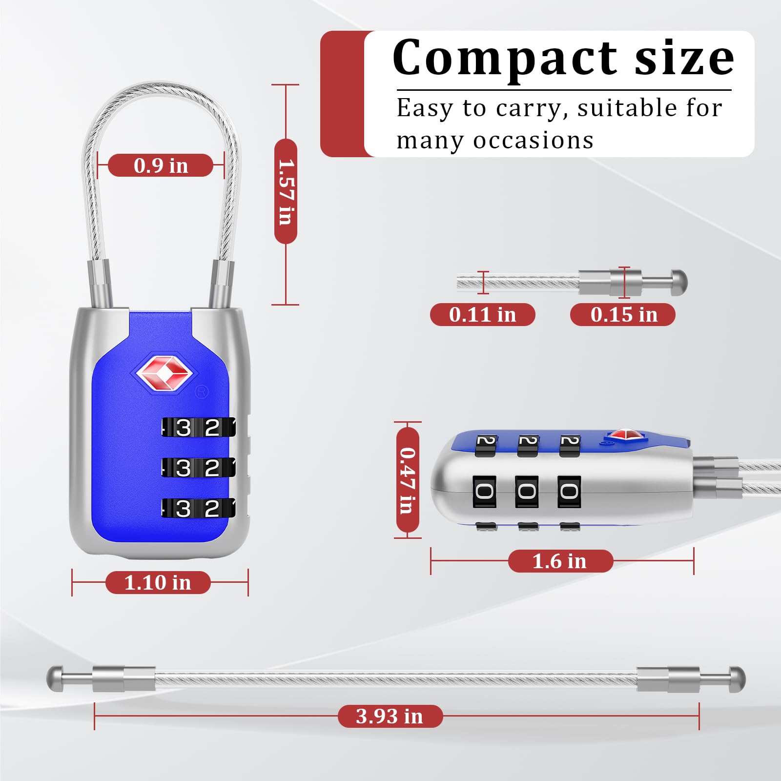 Joyway TSA Approved 3-Digit Combination Luggage Lock - Secure Alloy Cable Lock for Suitcases, Backpacks & Golf Bags (2-Pack, Blue) | Perfect for Travel, Airport Security & Sports Equipment Protection