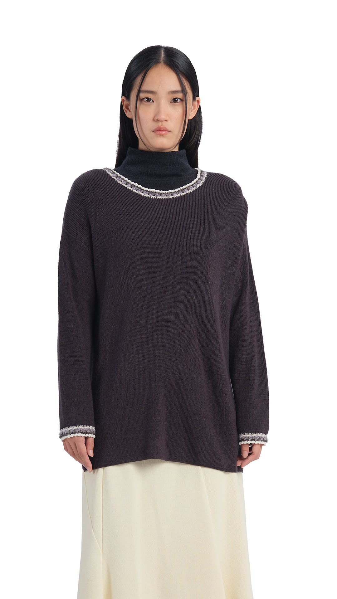 Stylish Crochet Trim Pullover Sweater for Women - Soft & Comfortable Knit Top for Casual Wear, Layering & Boho Fashion