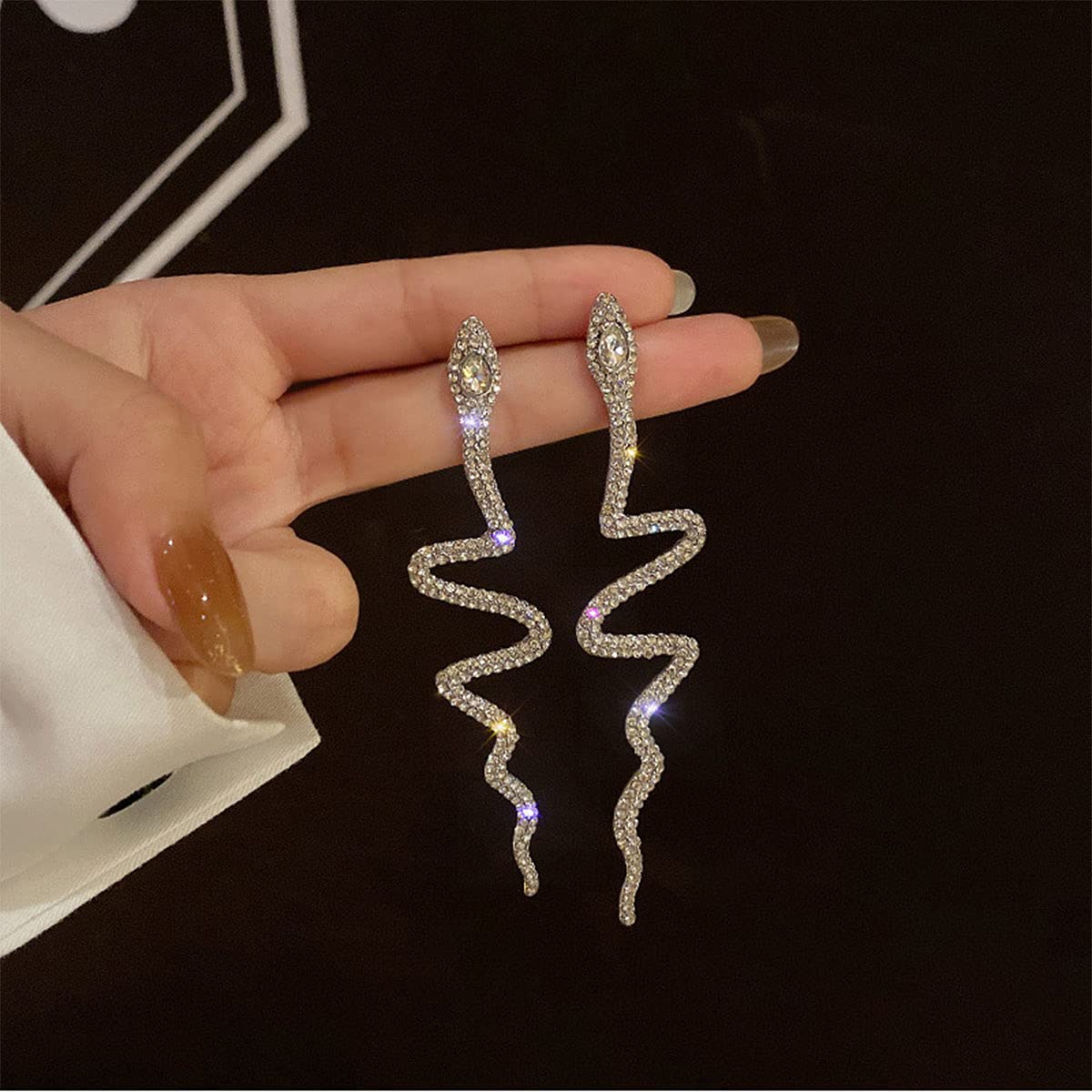 Sttiafay Gold Snake Earrings for Women - Elegant Crystal Drop Dangle Earrings, Personalized Exaggerated Long Stud Jewelry for Party, Prom, Date Night & Special Occasions