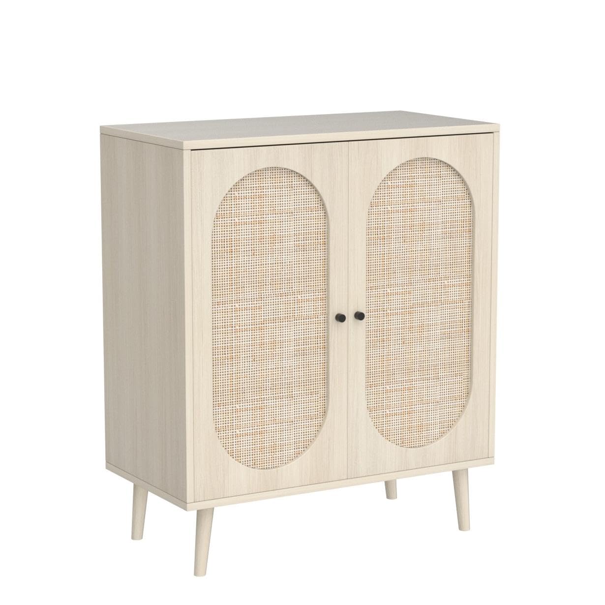 Rattan 2-Door Buffet Sideboard Cabinet with 2 Adjustable Shelves - Freestanding Console Table for Entryway, Kitchen & Dining Room - Natural Woven Accent Storage Furniture for Home Decor