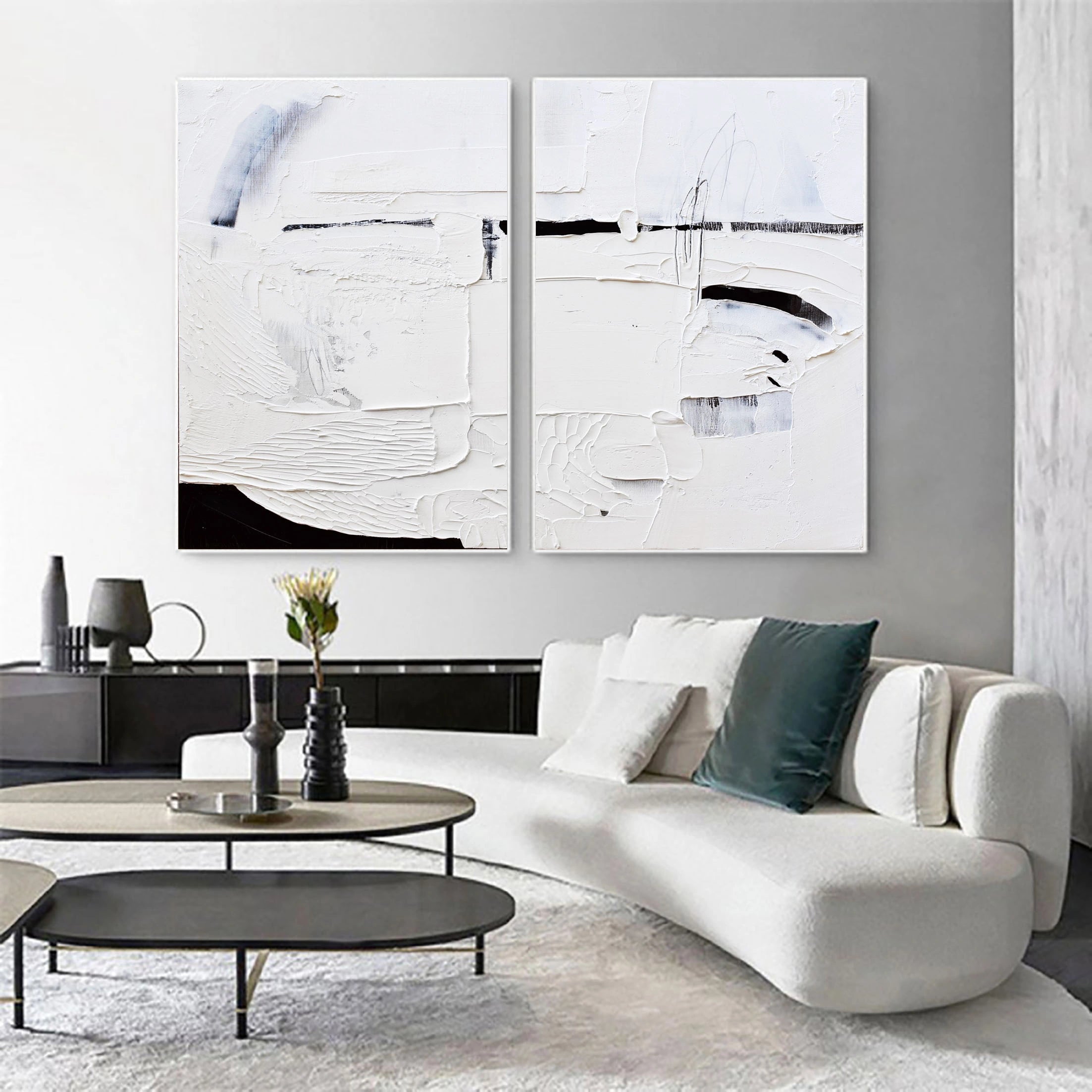Abstract Textured Wall Art Set of 2 - Modern Canvas Paintings for Living Room & Bedroom Decor - #MM048