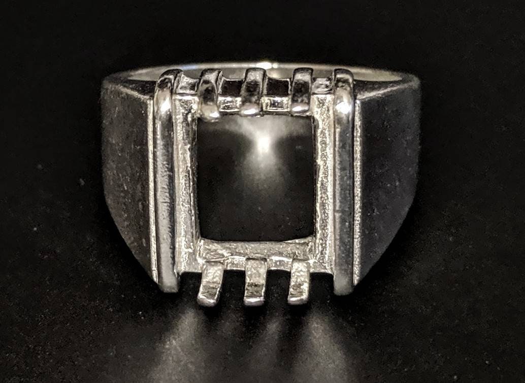 10x8mm & 12x10mm Emerald Cut Sterling Silver or 10K Gold Pre-Notched Blank Men's Ring Size 10 - Wedding Band, Engagement Ring Setting (163 304/143 304) - Perfect for Proposals, Anniversaries & Gifts