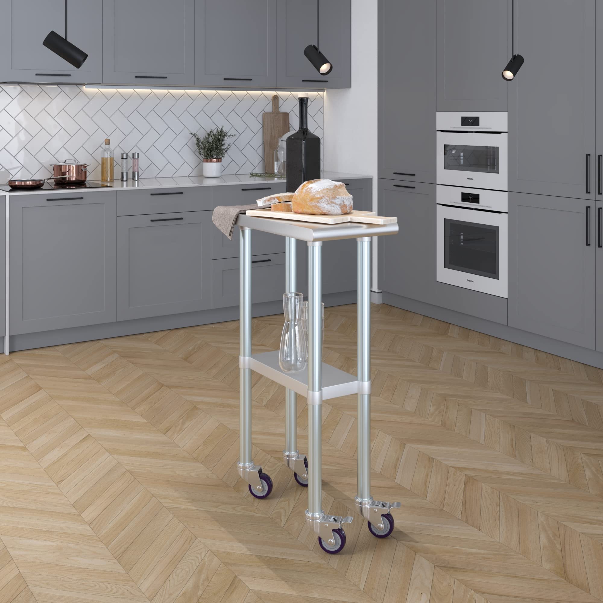 AmGood Stainless Steel Work Table with Casters - Heavy Duty Metal Utility Table on Wheels, 12x24 Inches - Perfect for Commercial Kitchen, Garage Workshop & Industrial Workstations