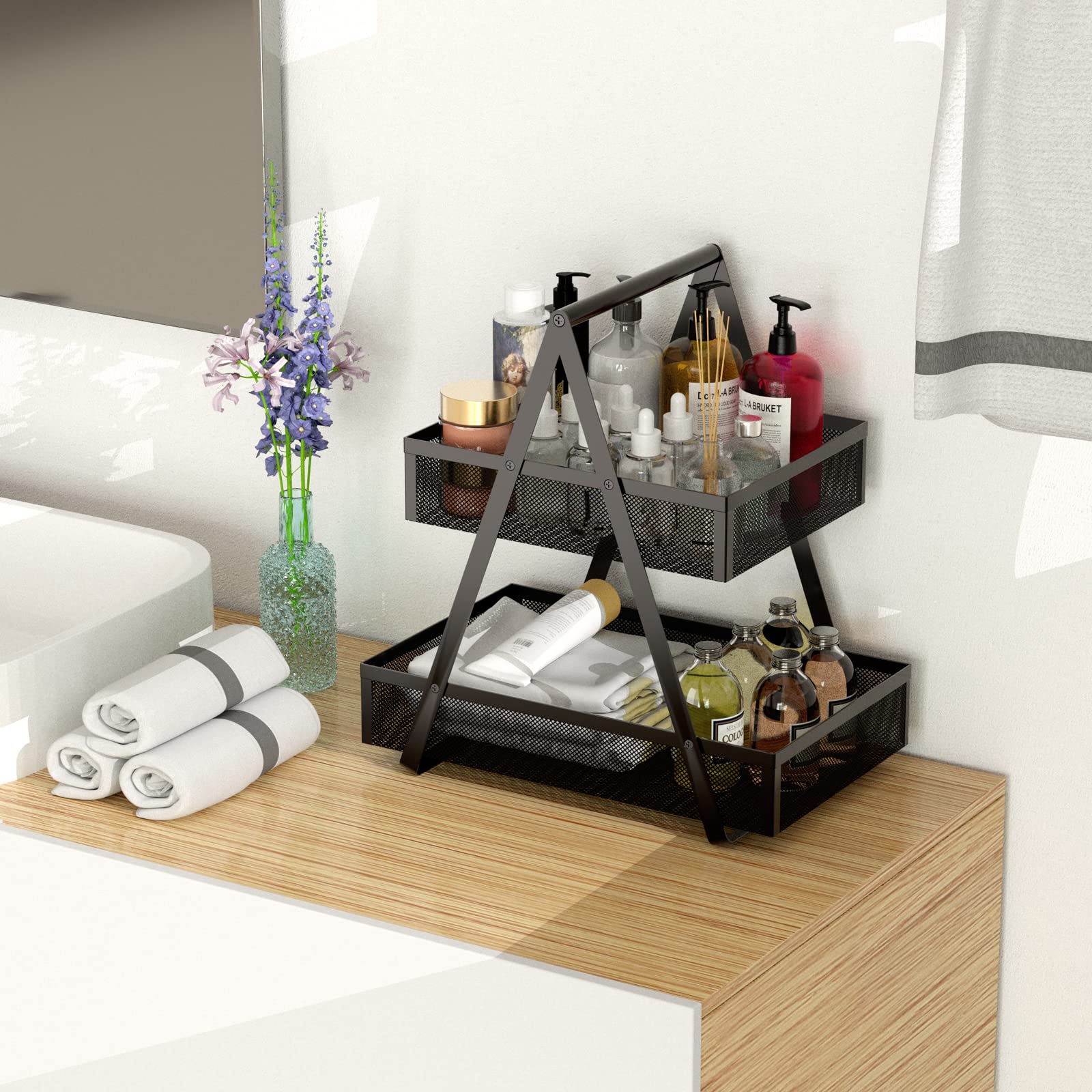 EKNITEY Spice Rack Organizer - 3-Tier Kitchen Countertop Storage for Spices, Fruits, Coffee & Bathroom Essentials | Space-Saving Solution for Home, Office & Picnic Use (Black)