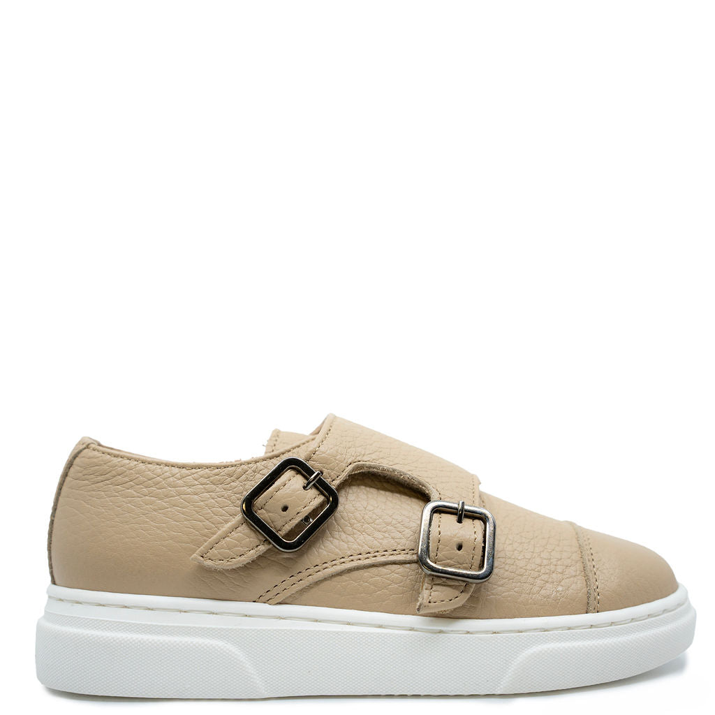 Blublonc Women's Ivory Pebbled Leather Captoe Dress Sneakers - Comfortable & Stylish for Work, Office, and Casual Outings