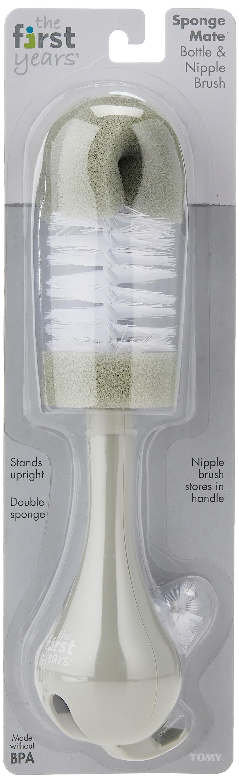 The First Years Sponge Mate Bottle and Nipple Cleaning Brush - Baby Bottle Brush Set for Newborns & Infants - Perfect for Cleaning Bottles, Nipples, and Small Feeding Accessories