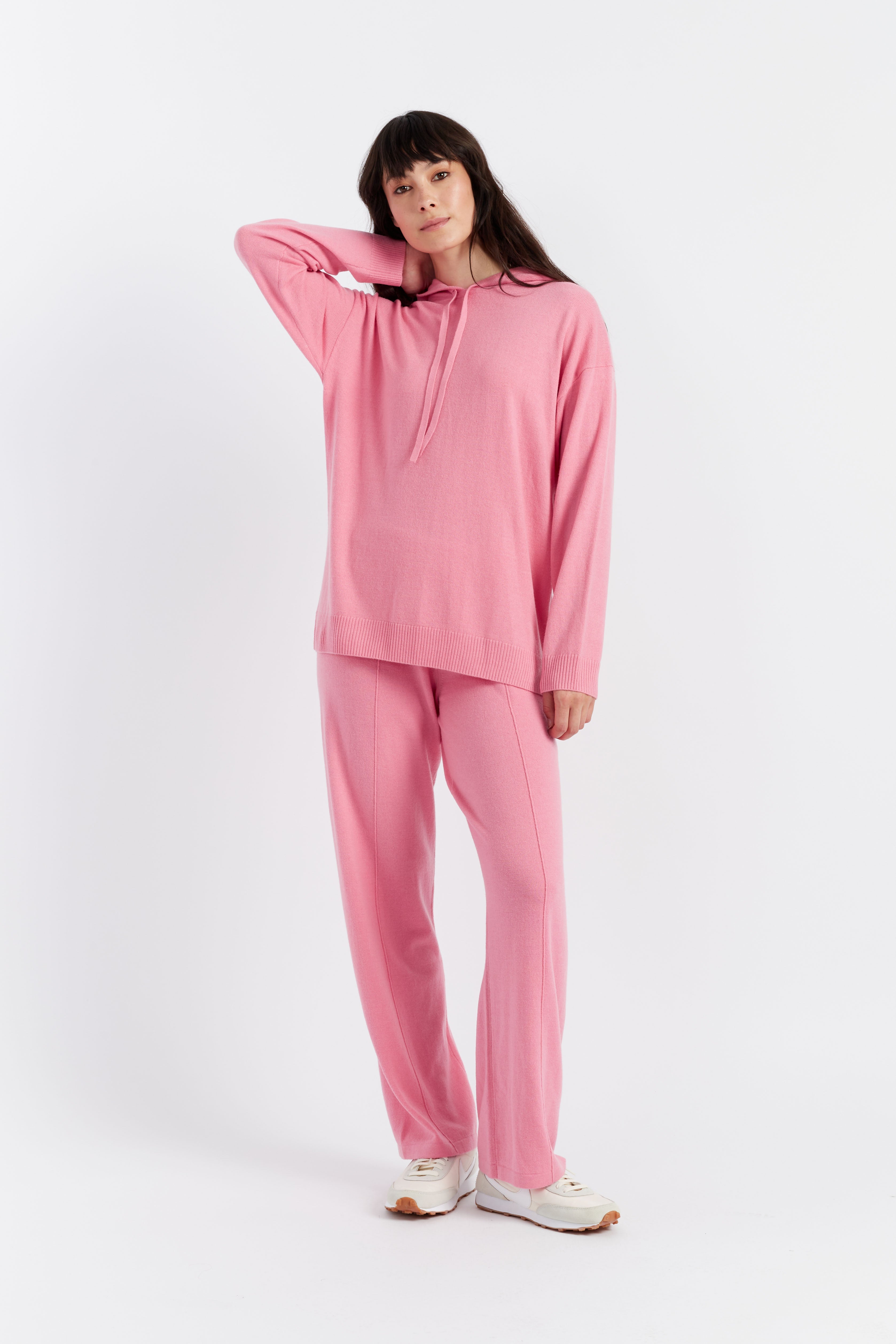 Soft Pink Wool Cashmere Relaxed Hoodie for Women - Cozy Winter Pullover Sweatshirt - Perfect for Casual Outings, Lounging & Travel