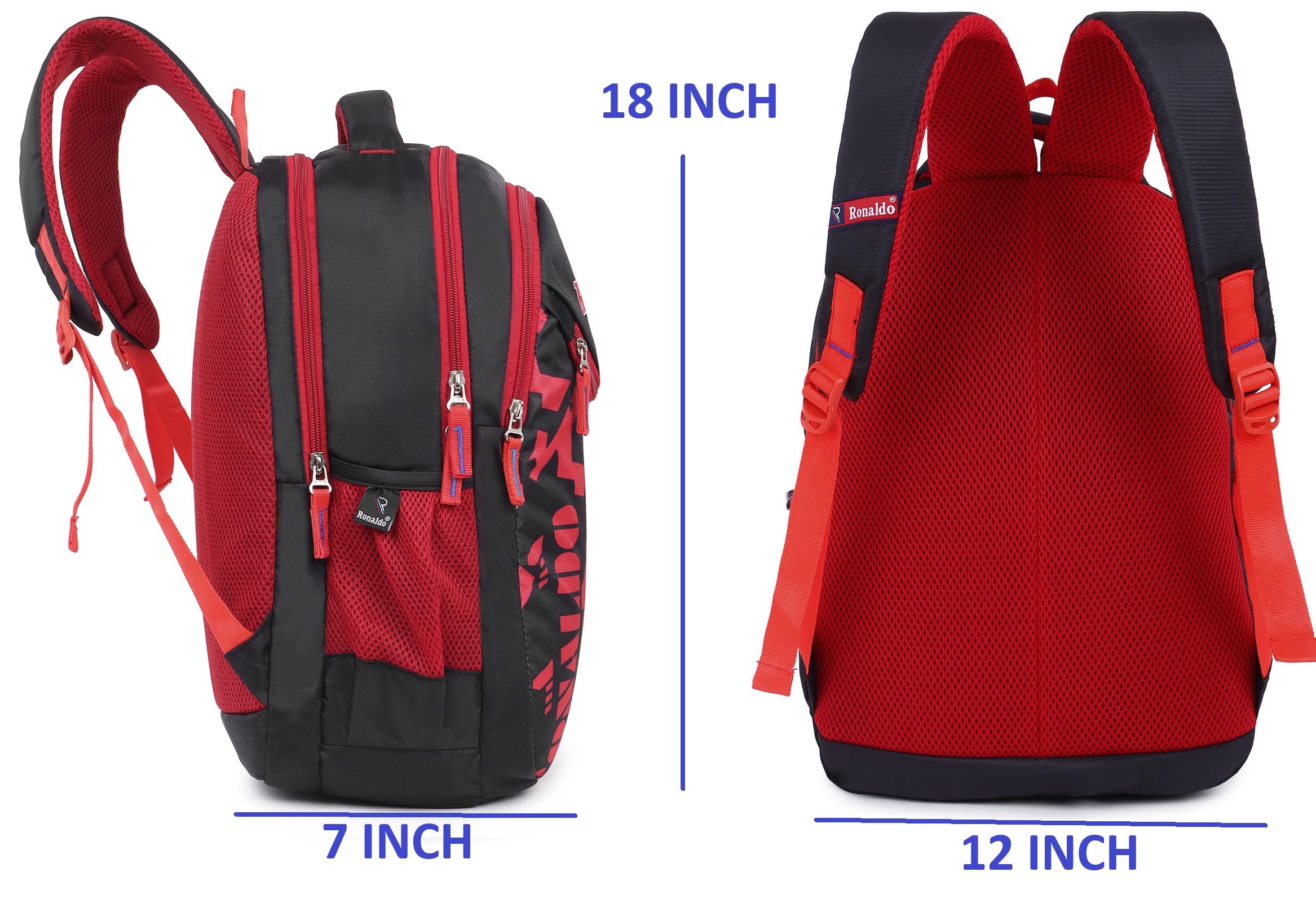 **Ronaldo 18 Inch School Backpack for Kids & Teens - Durable College, Office & Travel Daypack - Multi-Purpose Laptop Bag for Boys & Girls - Perfect for School, Commuting & Outdoor Adventures**