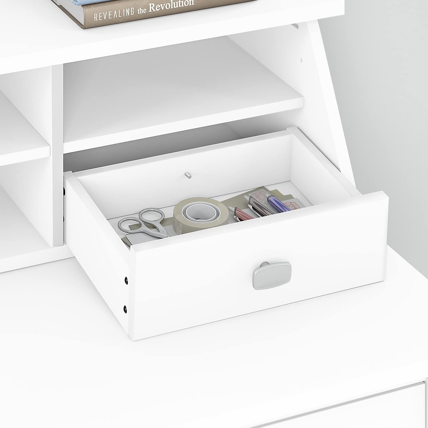 Bush Furniture Broadview Desktop Organizer in Pure White - Stylish Office Desk Organizer with Storage Compartments for Home & Office Workspace Organization