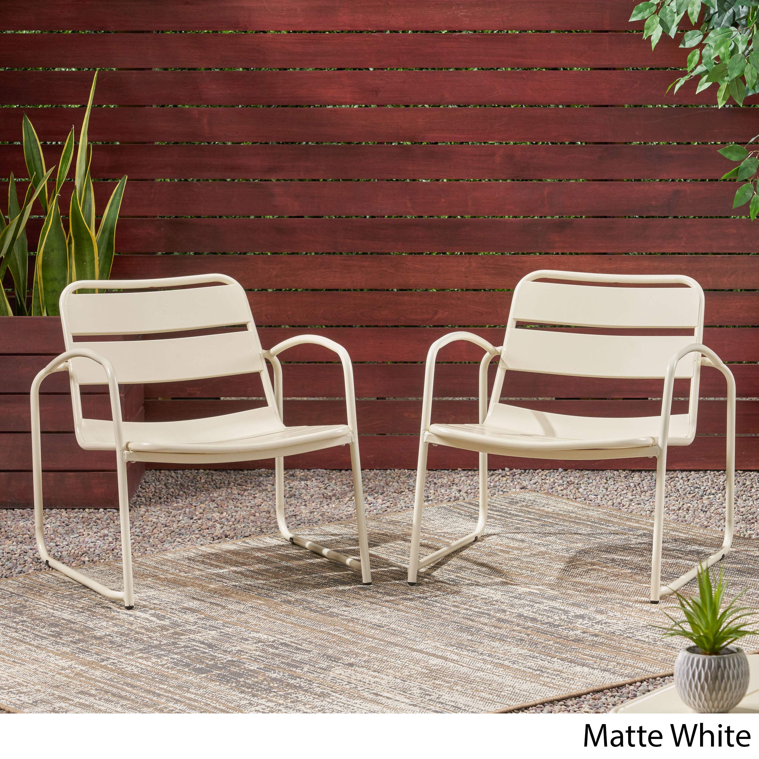 GDF Studio Outdoor Dining Chairs (Set of 2) - Matte White Weather-Resistant Patio Furniture for Garden, Poolside, and Backyard Dining