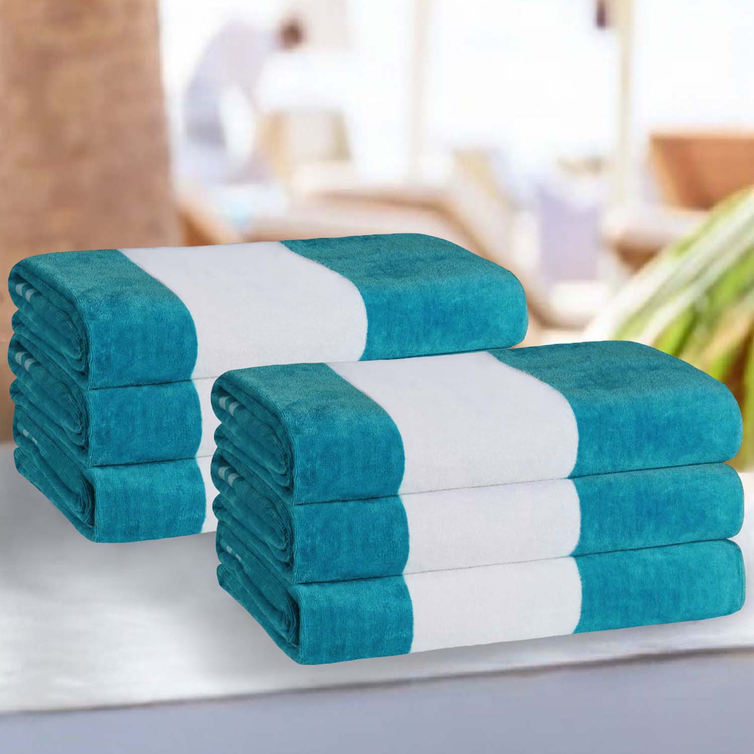 Premium Cabana Stripe Oversized Cotton Beach Towel Set of 2, 4, or 6 - Soft, Absorbent & Quick-Drying for Pool, Beach, Vacation & Spa Use