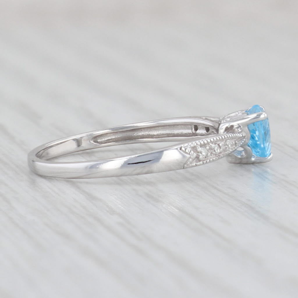 0.58ct Natural Blue Topaz Heart Ring in 10k White Gold with Diamond Accents - Size 6.5 - Perfect for Valentine's Day, Anniversary & Romantic Gifts