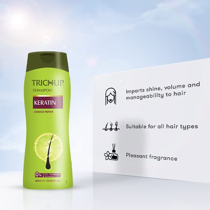 Trichup Keratin Shampoo 400ml for Hair Repair & Growth - Sulfate Free, Paraben Free - Damaged Hair Treatment for Women & Men - Home & Salon Use