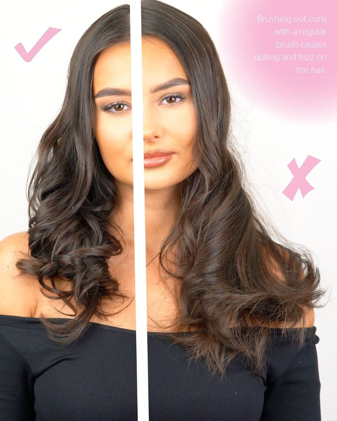 Brushworks Smoothing Curl Comb - Detangling Hair Brush for Curly & Wavy Hair - Pink (Perfect for Styling, Salon & Home Use)