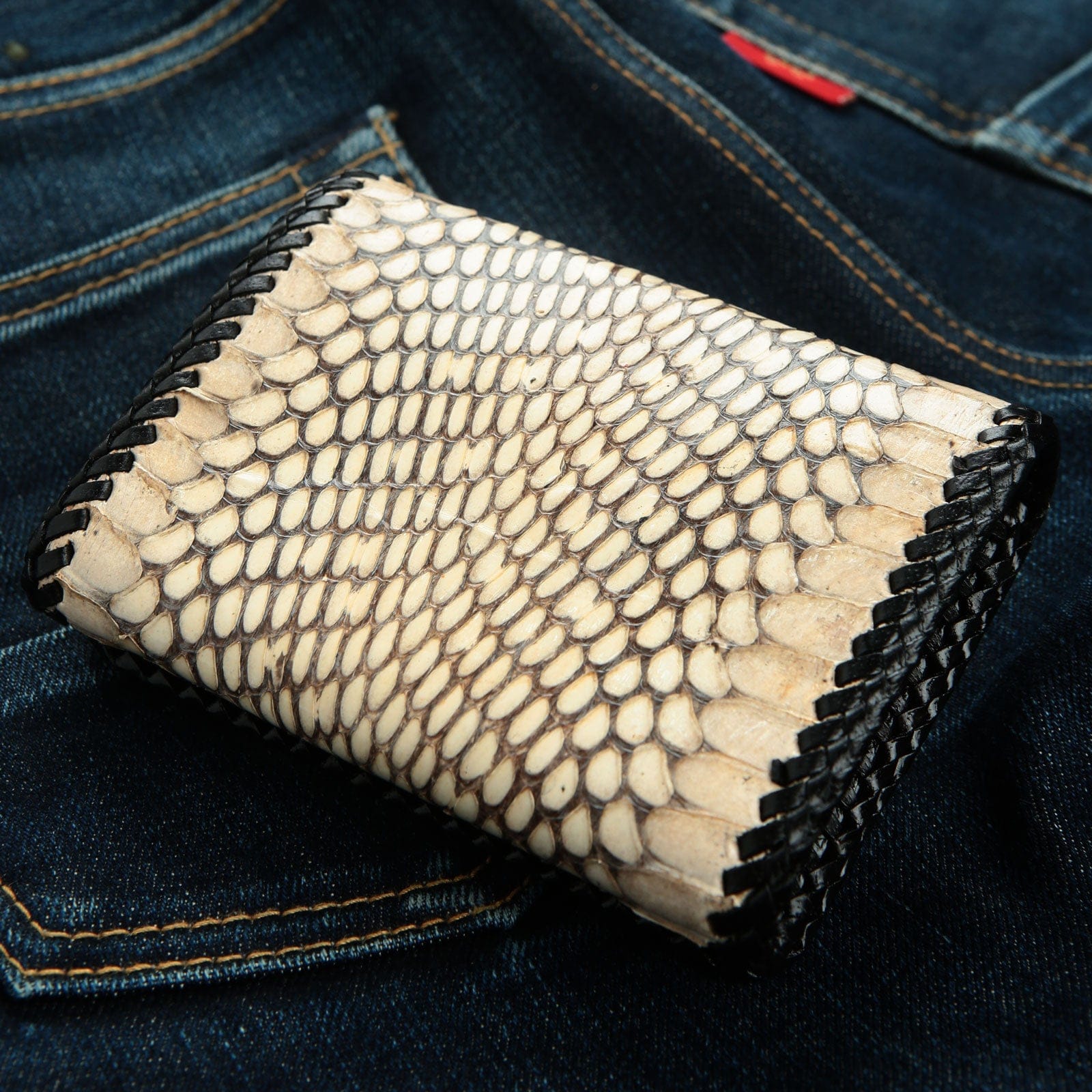 Dark Grey Snake Leather Biker Wallet for Men - Stylish RFID Blocking Slim Wallet for Motorcycle Riders & Everyday Use