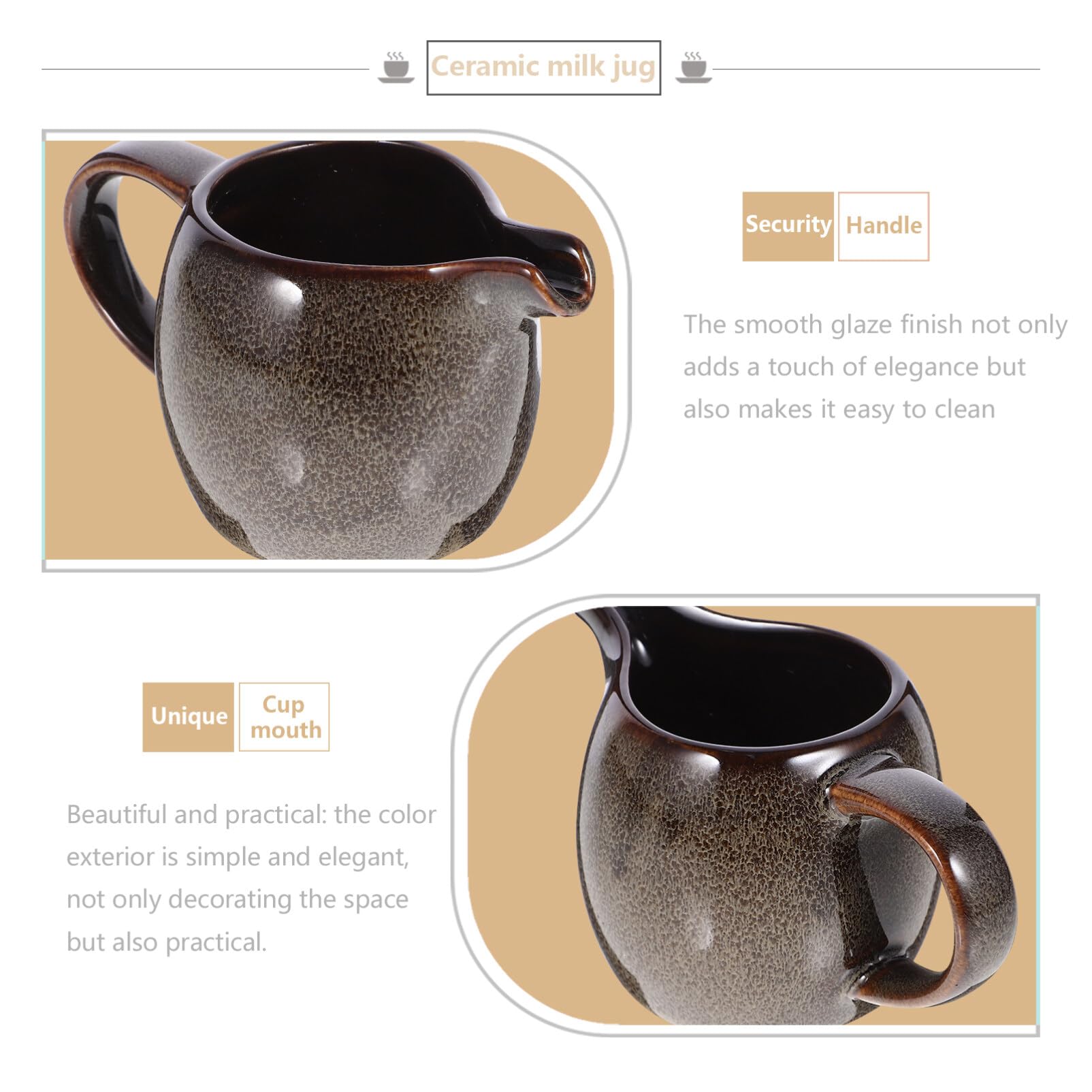 Kichvoe Mini Ceramic Creamer with Handle - Small Coffee & Milk Pitcher, Sauce & Salad Dressing Container - Perfect for Coffee Shops, Restaurants & Home Use - Grey