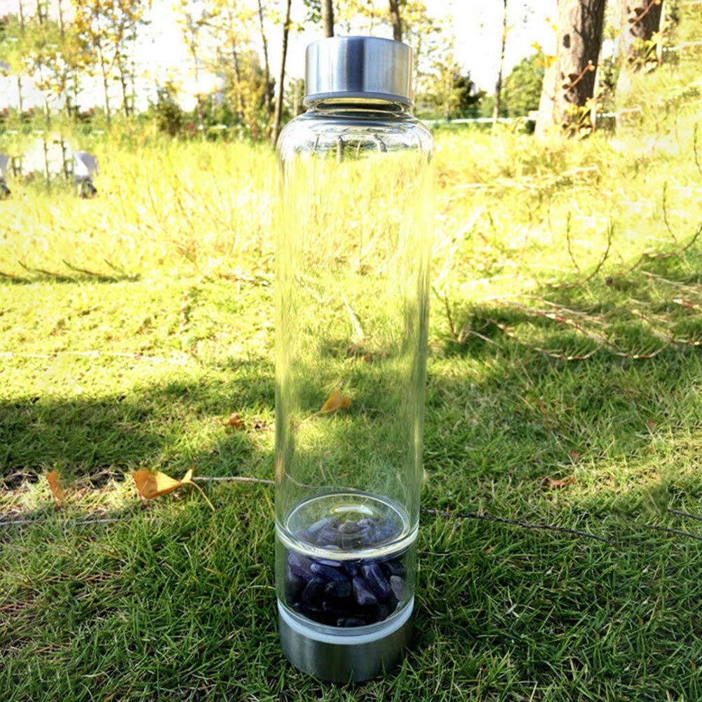 Gemstone Infused Glass Water Bottle - 550ml Reusable Travel Cup for Energy & Hydration