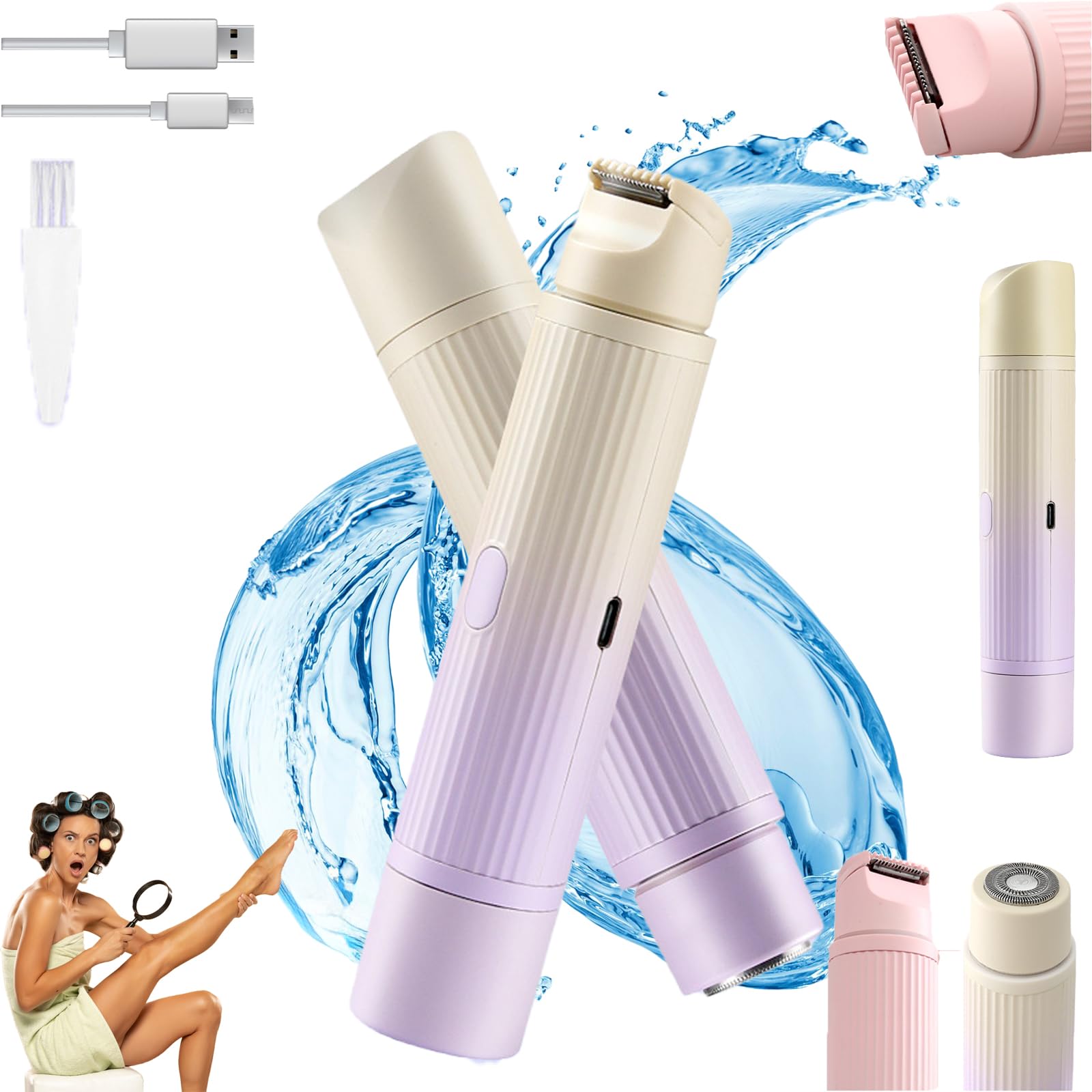 Allalonga 7-in-1 Electric Shaver for Women - Waterproof Rechargeable Bikini Trimmer & Body Hair Remover with Dual Head - Perfect for Travel, Gym & Sensitive Skin Care