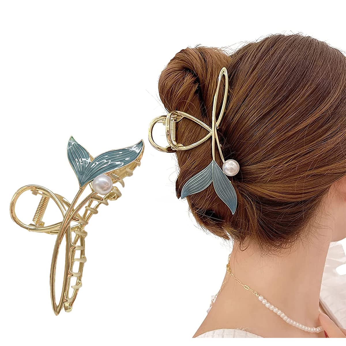 PALAY® Large Mermaid Pearl Hair Claw Clip for Women - Non-Slip Metal Jaw Clip, Strong Hold Hair Accessories for Elegant Bun & Updo Hairstyles | Perfect Gift for Ladies, Wedding, Party & Daily Use